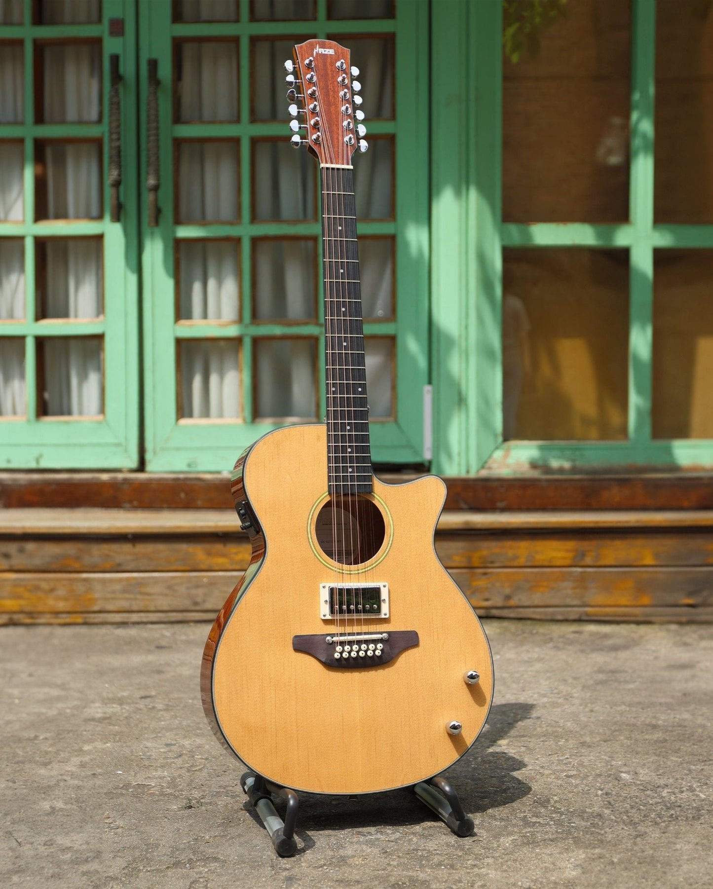 Haze 12-String Humbucker Saddle Height Adjustable Acoustic Guitar - Natural SDG82812CHEQN