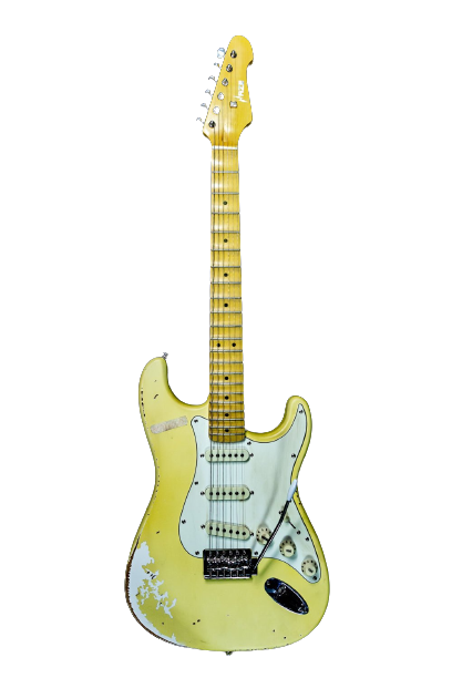 Haze Scalloped Fretboard Tremolo Relic Electric Guitar - Yellow