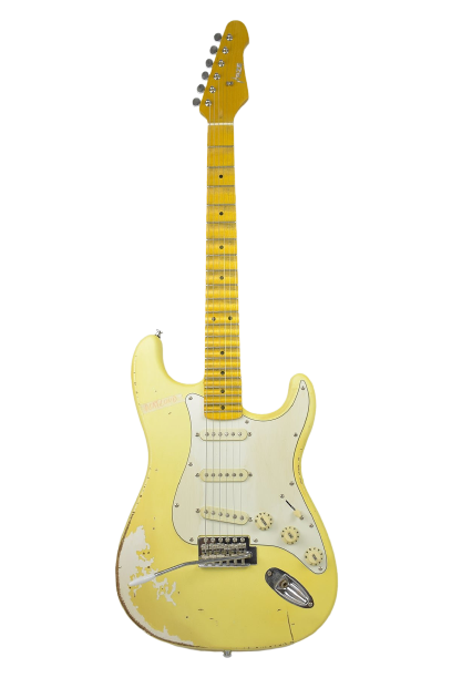 Haze Scalloped Fretboard Tremolo Relic Electric Guitar - Yellow