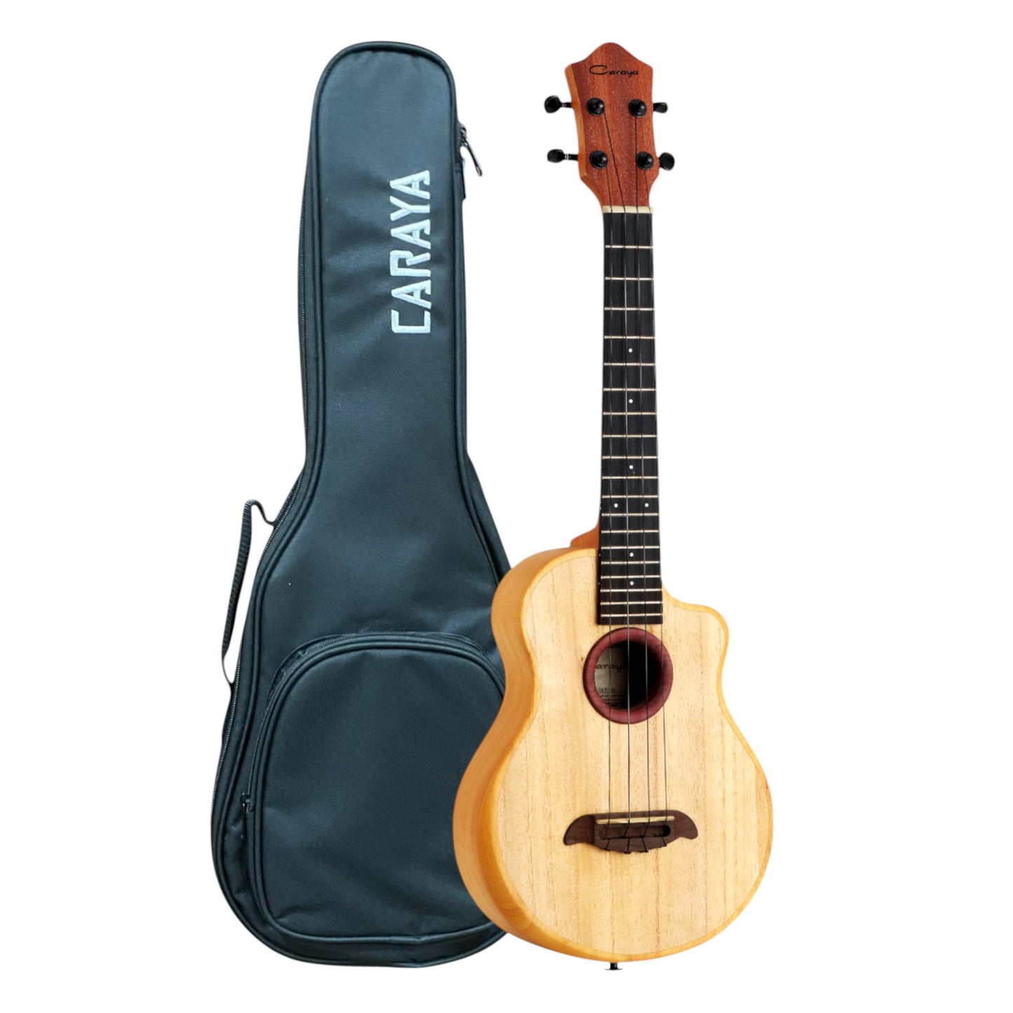 Caraya Solid Carved Paulownia Body Tenor Ukulele w/ Purpleheart Waterfall Soundhole - GAT50 + Stand