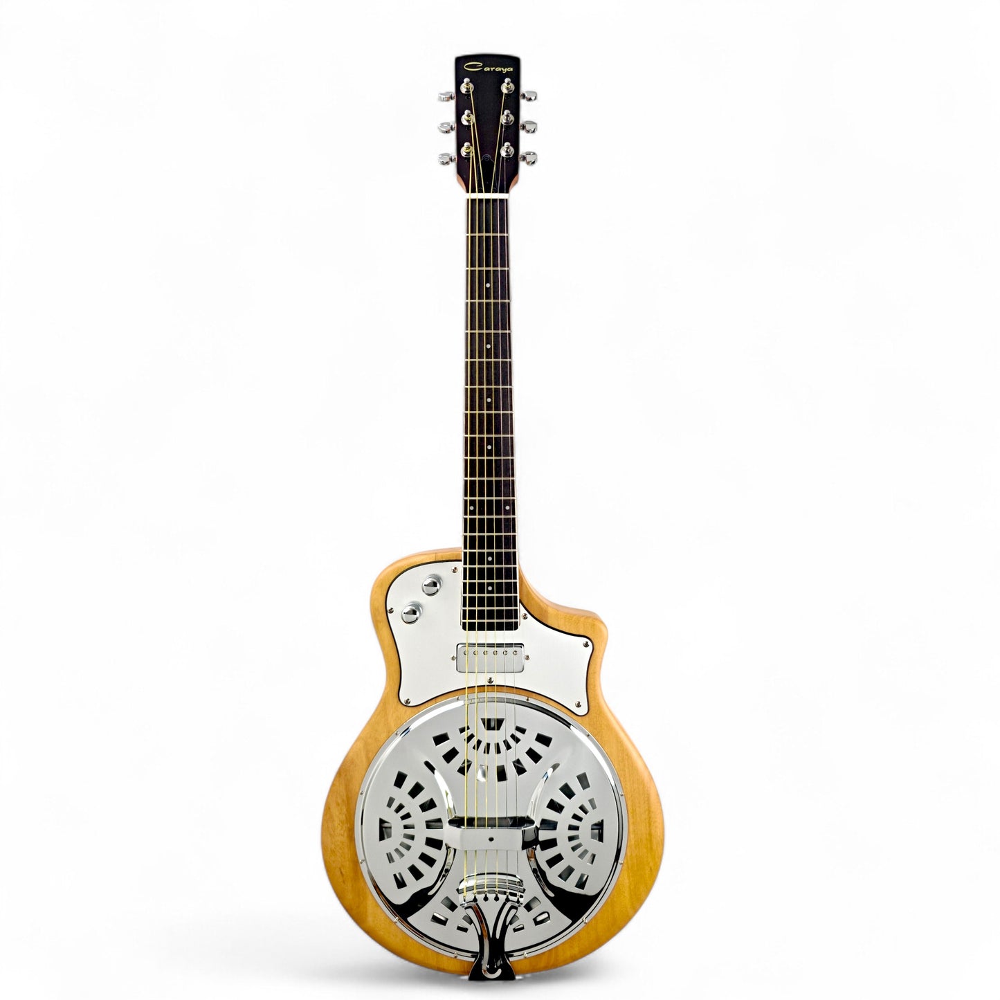 Caraya RE20 "Lightweight, Iconic, Unique" Paulownia Electric Resonator Hybrid Guitar w/ Built-in Humbucker Pickups in Clear Matte Finish
