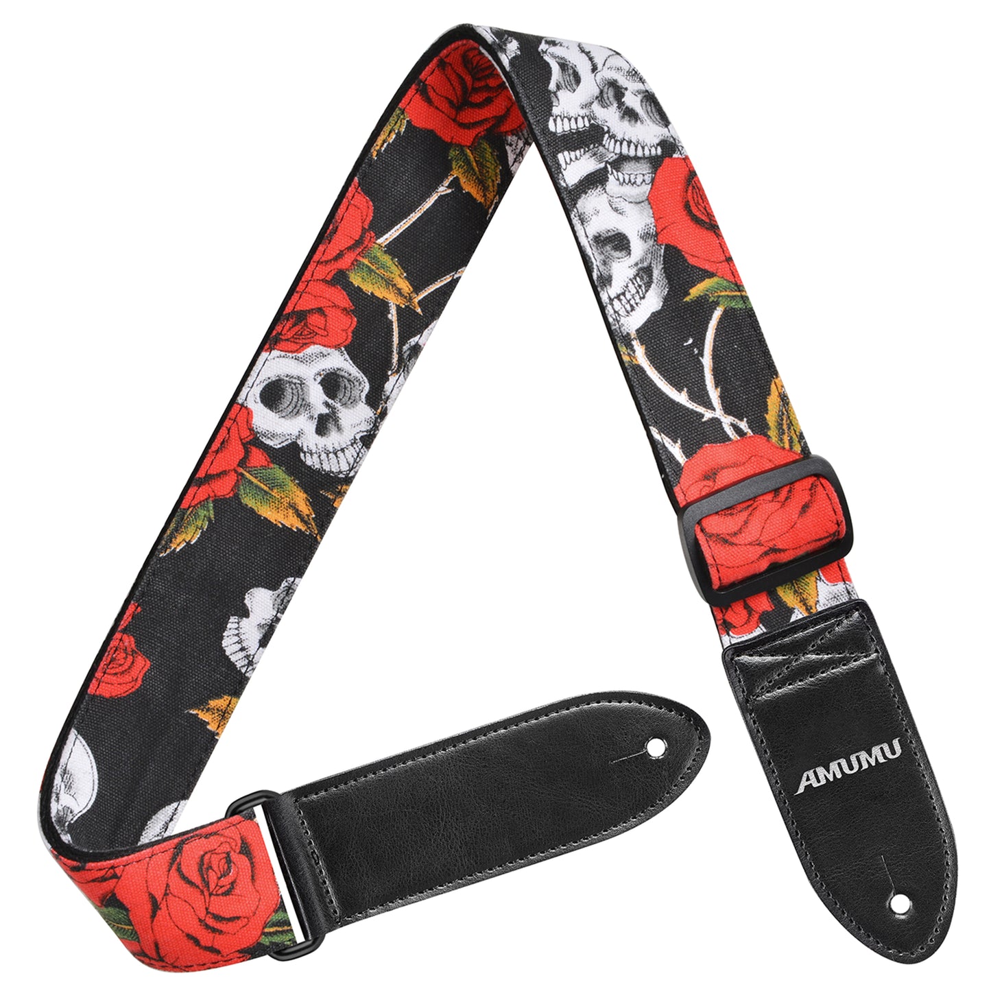 Amumu Skull Rose Guitar Strap Red Denim for Acoustic/ Electric Guitars, Bass - DN01P