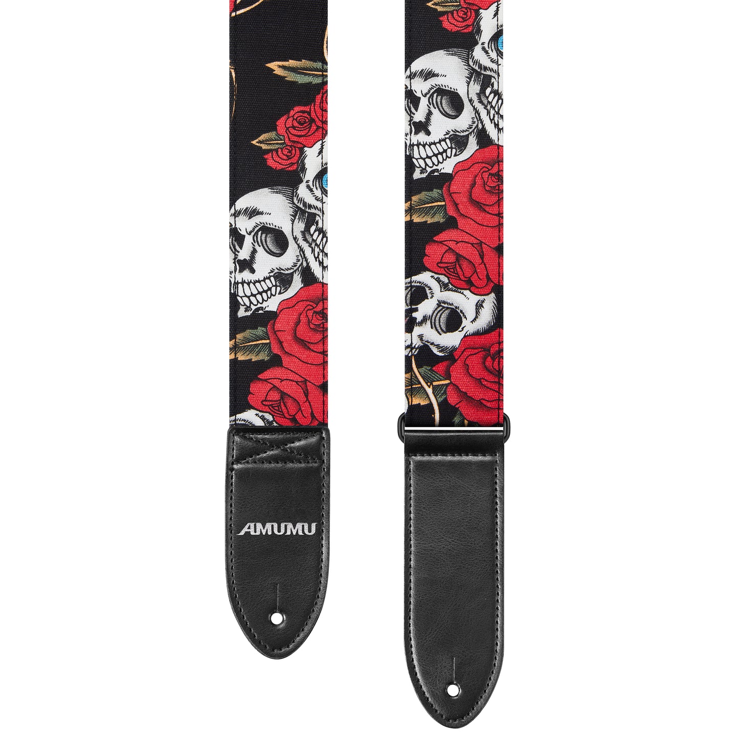 Amumu Skull Rose Guitar Strap Red Denim for Acoustic/ Electric Guitars, Bass - DN01P