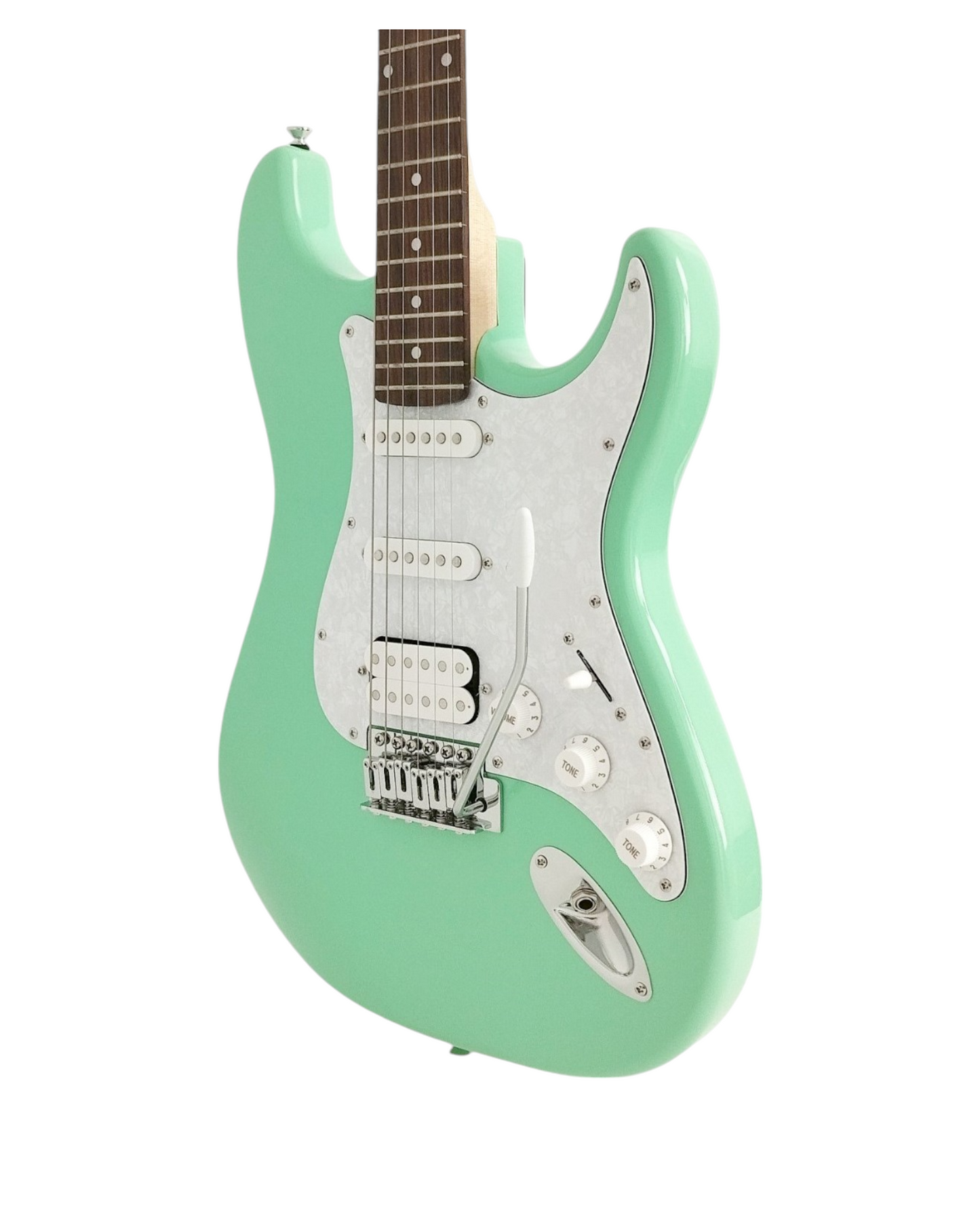 Haze E211 Surf Green HST Electric Guitar with Accessories + 10W Amp. (Optional)