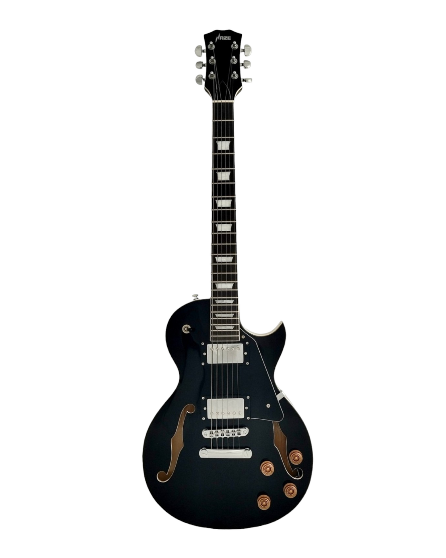 Haze E239BK Semi-Hollow Body Electric Guitar, Black + Free Gig Bag, Picks, Strap
