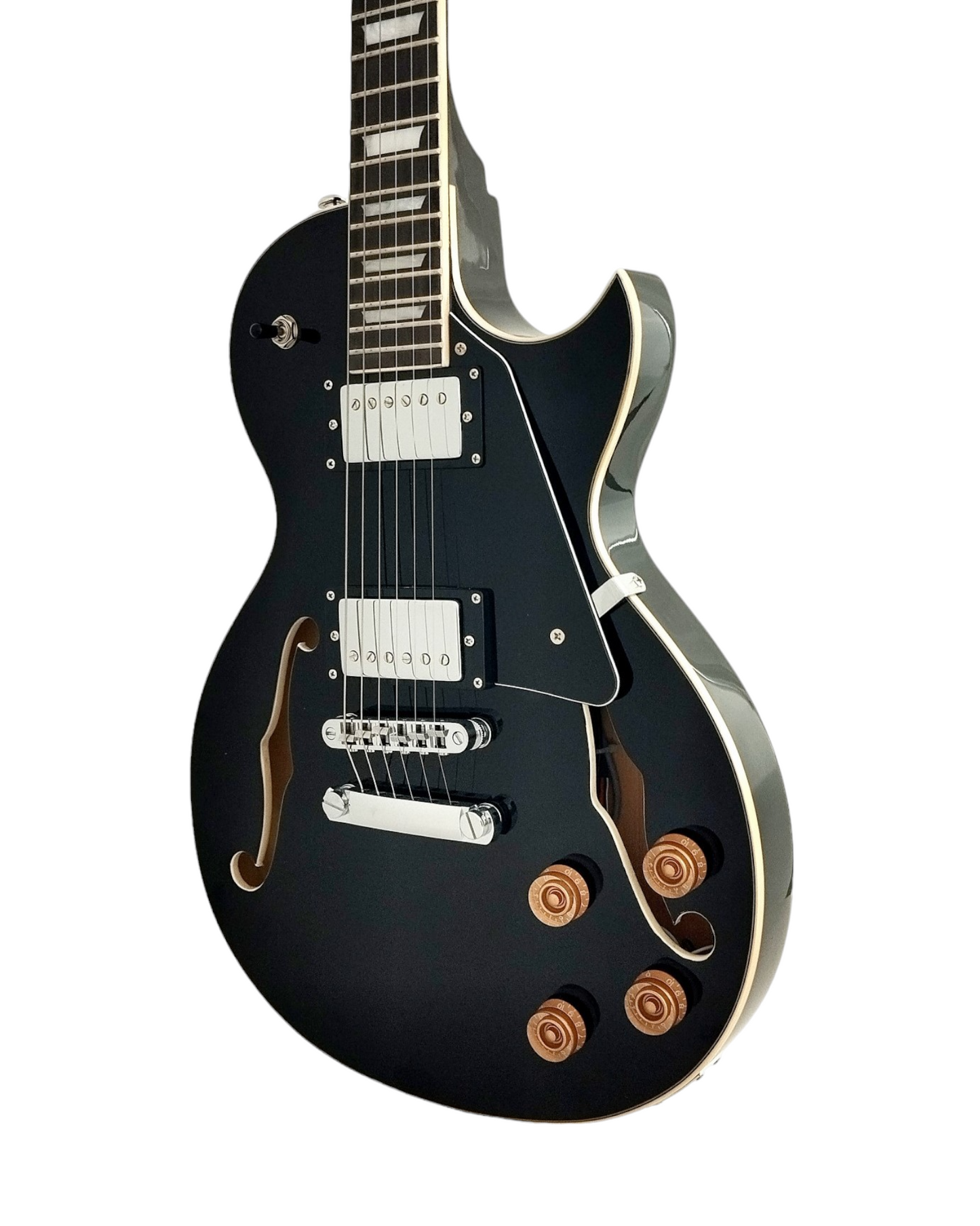 Haze E239BK Semi-Hollow Body Electric Guitar, Black + Free Gig Bag, Picks, Strap