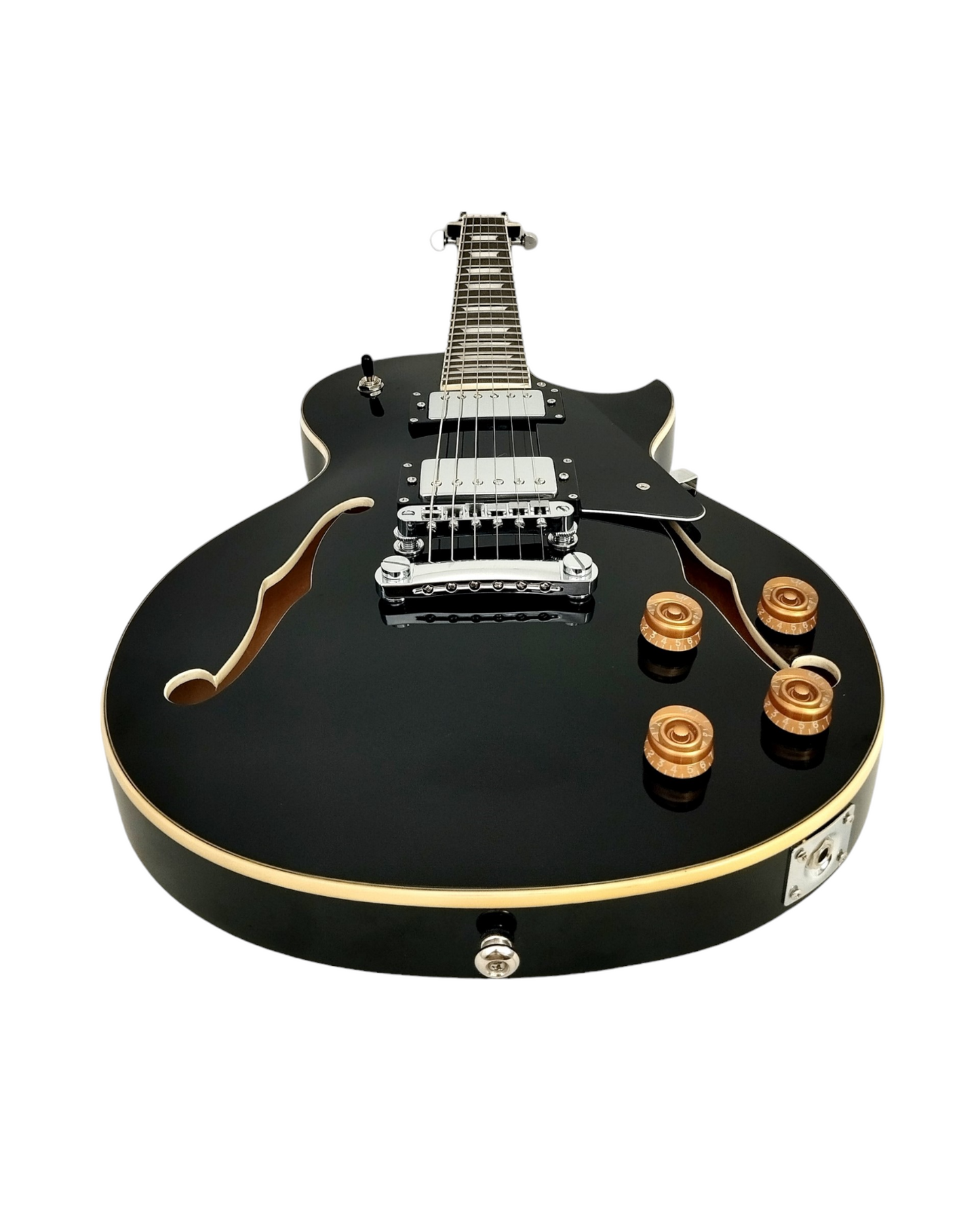 Haze E239BK Semi-Hollow Body Electric Guitar, Black + Free Gig Bag, Picks, Strap