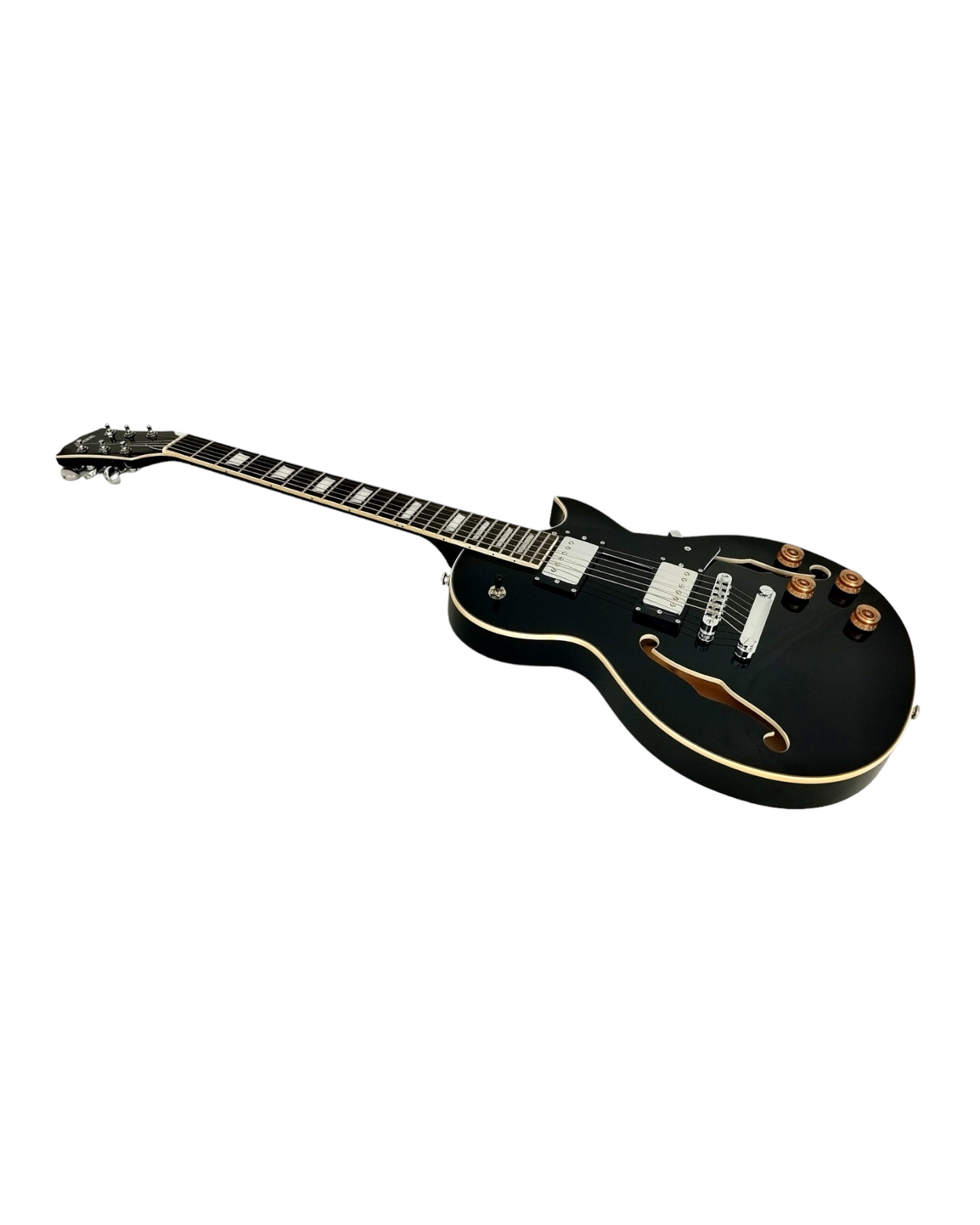 Haze E239BK Semi-Hollow Body Electric Guitar, Black + Free Gig Bag, Picks, Strap