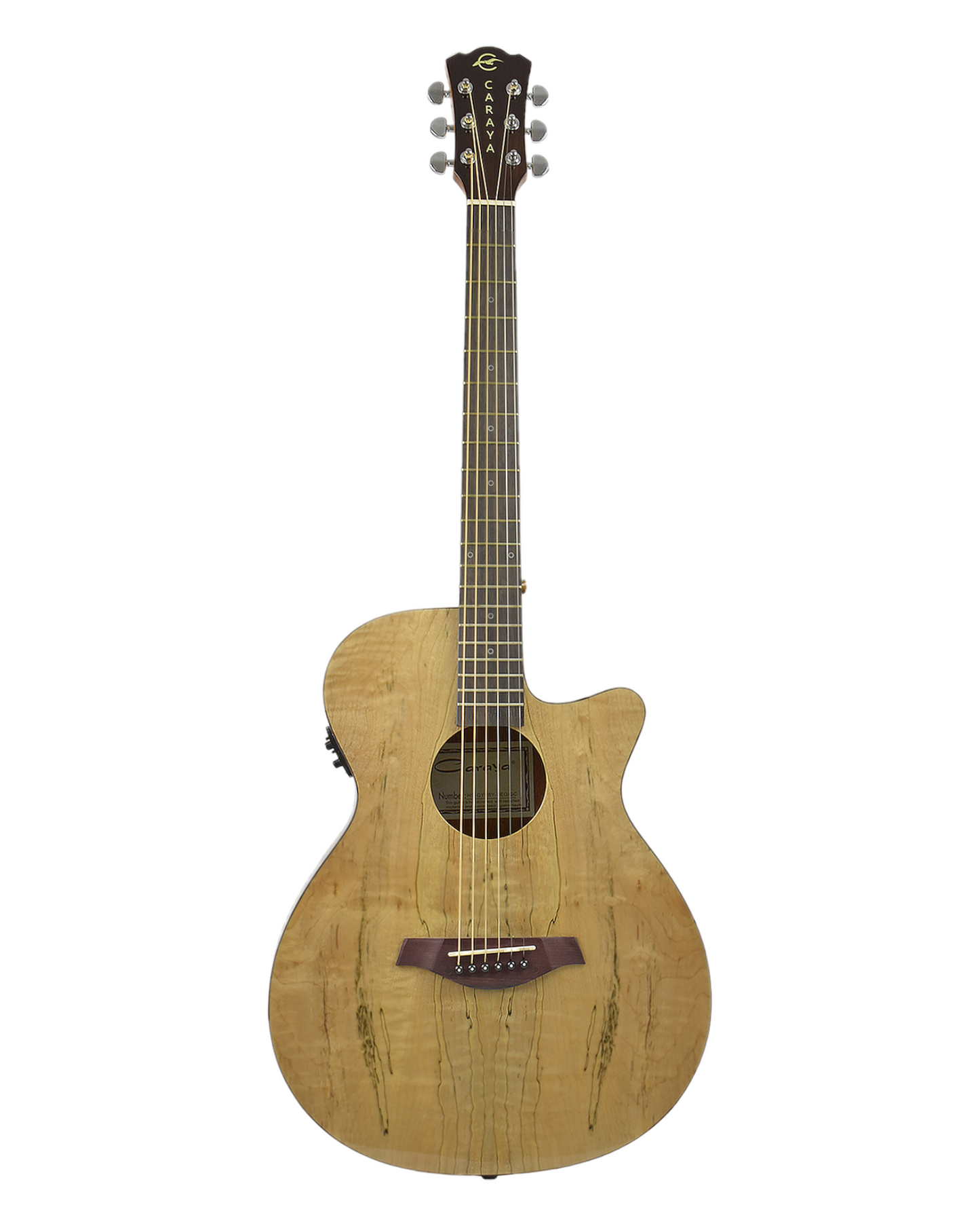Caraya HSGYPSYCEQGC Spalted Spruce Built-In Pickups/Tuner OM Cutaway Acoustic Guitar - Natural