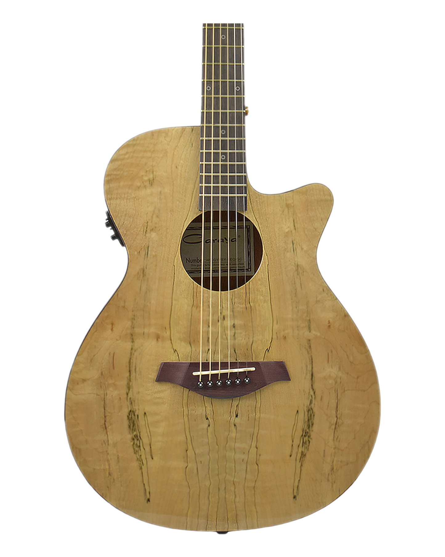 Caraya HSGYPSYCEQGC Spalted Spruce Built-In Pickups/Tuner OM Cutaway Acoustic Guitar - Natural