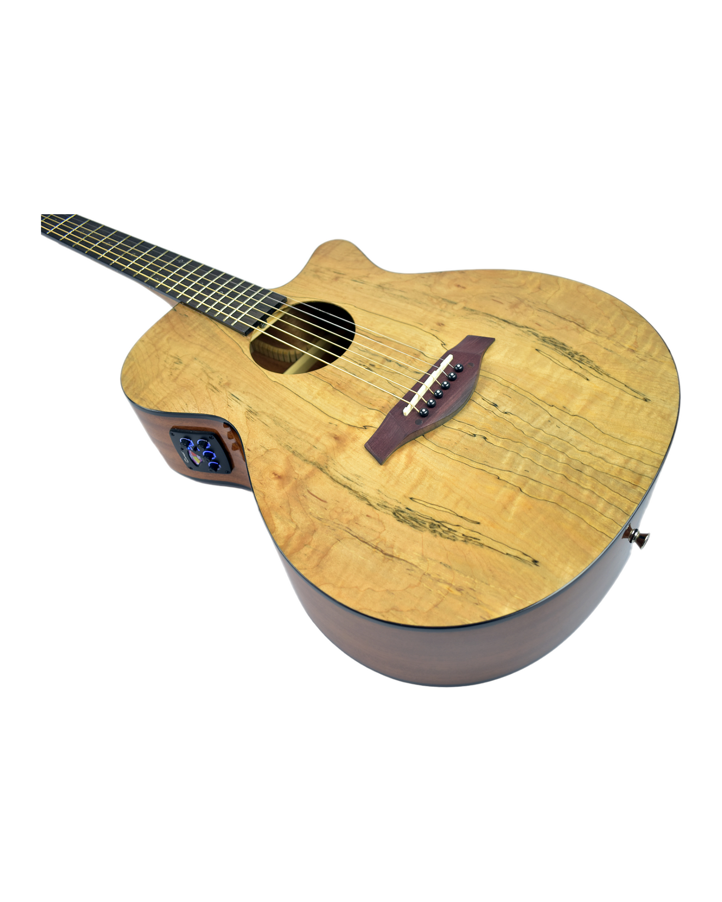 Caraya HSGYPSYCEQGC Spalted Spruce Built-In Pickups/Tuner OM Cutaway Acoustic Guitar - Natural