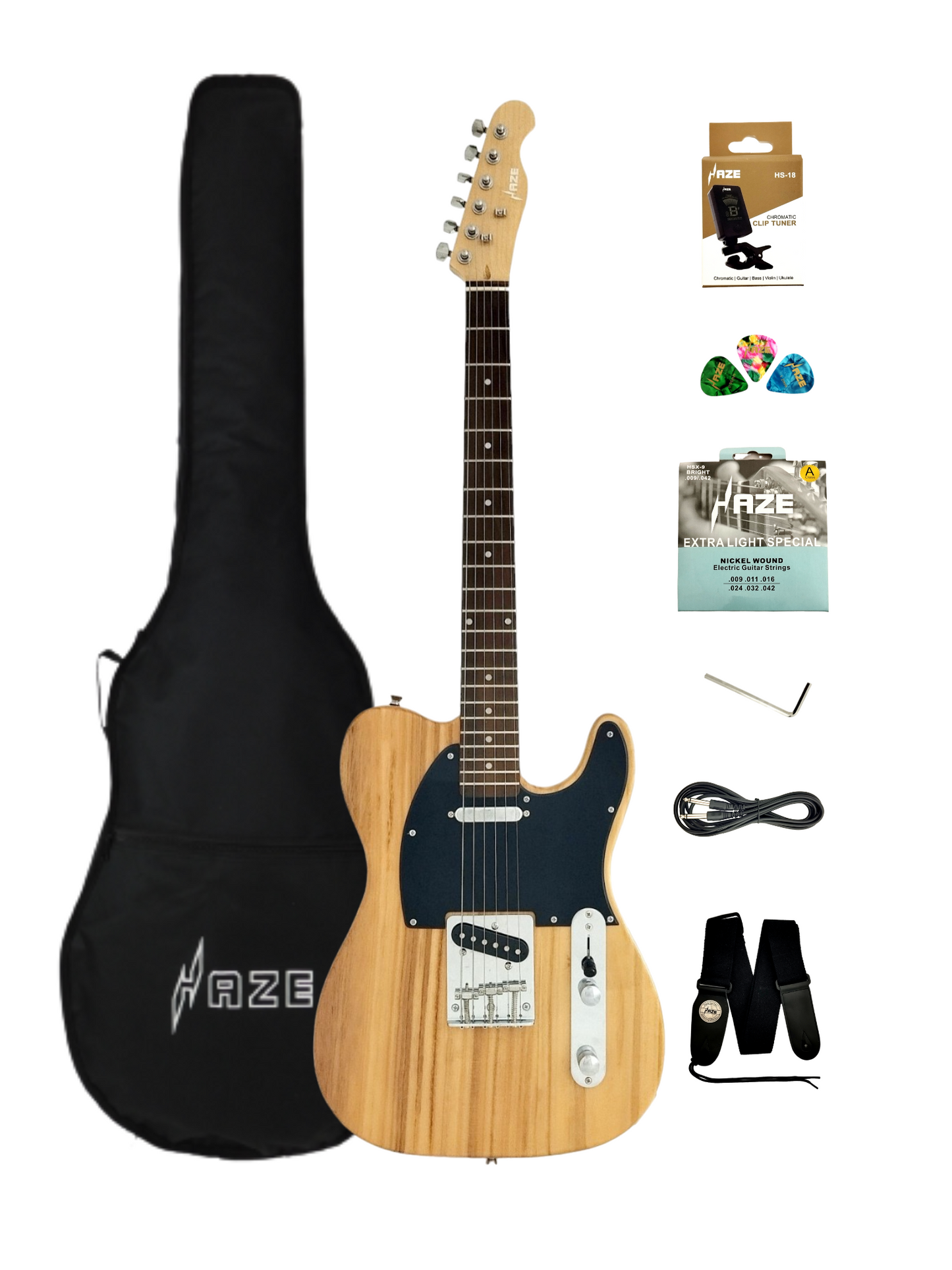Haze Solid Paulownia Body with Maple Neck Rosewood Fingerboard HTL Electric Guitar - Natural HSTL10NT with Accessories + 10W Amp. (Optional)