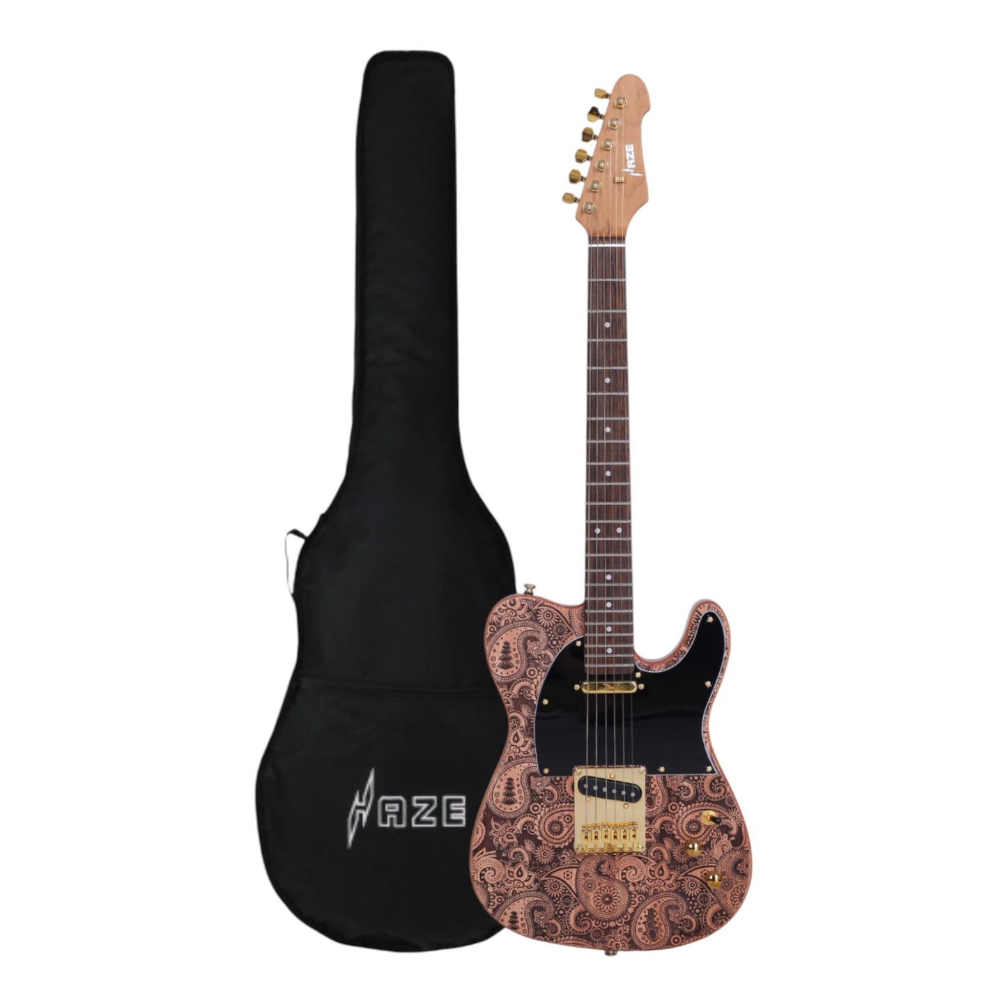 Haze TL197 Engraved Woodgrain "Buta" Electric Guitar with Single Coils