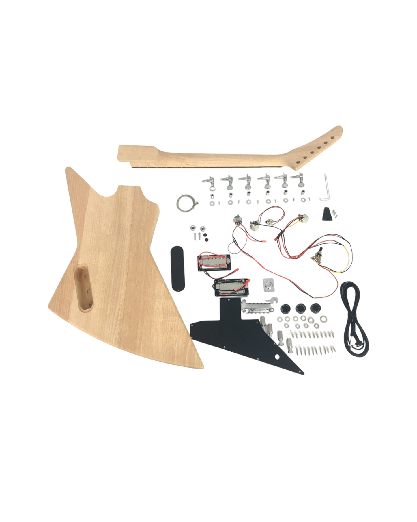 DIY DKE1958 Explorer Style Electric Guitar DIY Kit, Complete No-Soldering, Mahogany Body. only have one white pickguards
