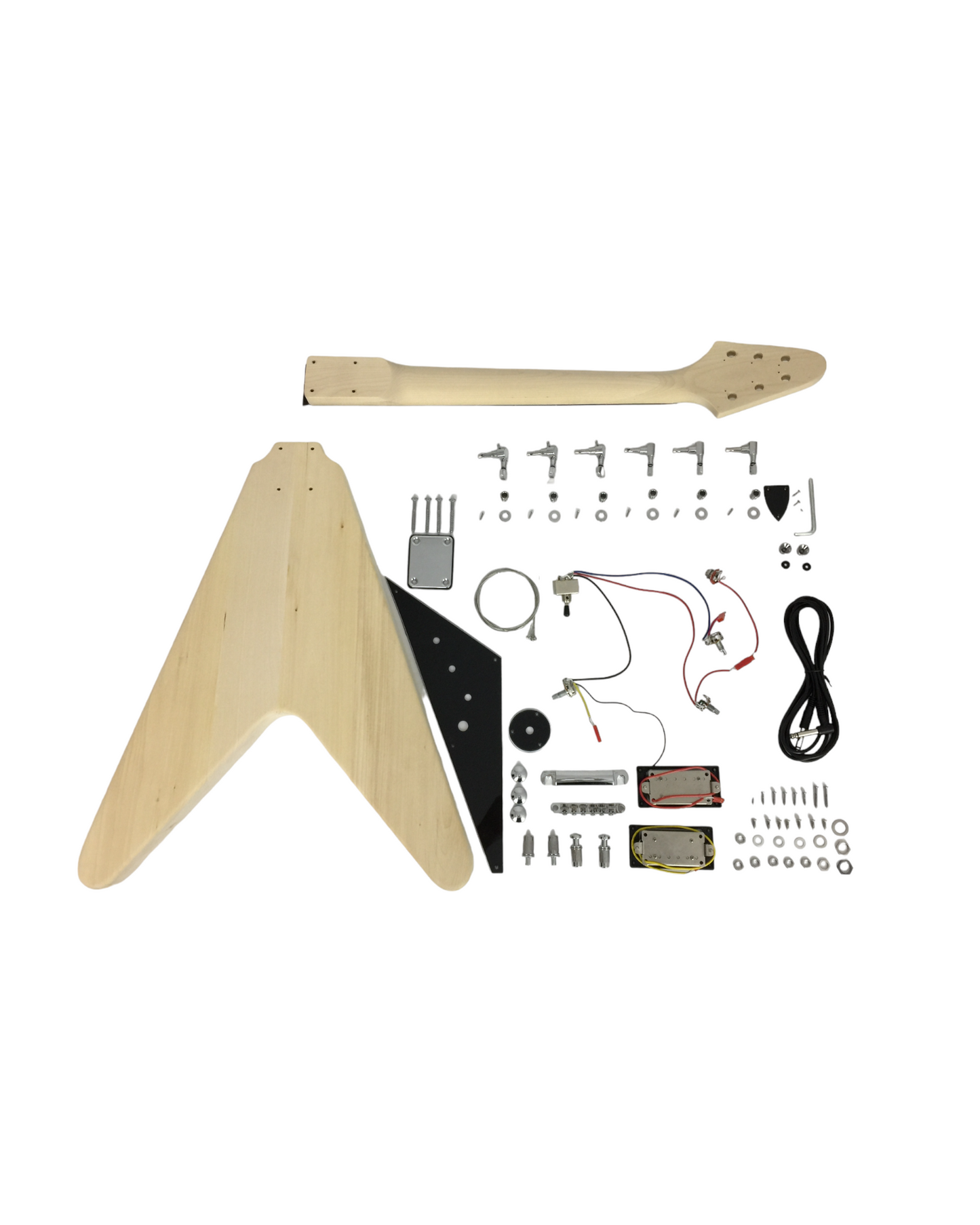 HSFV1909DIY Flying V Style Electric Guitar DIY Kit, Complete No-Soldering, HH Pickup