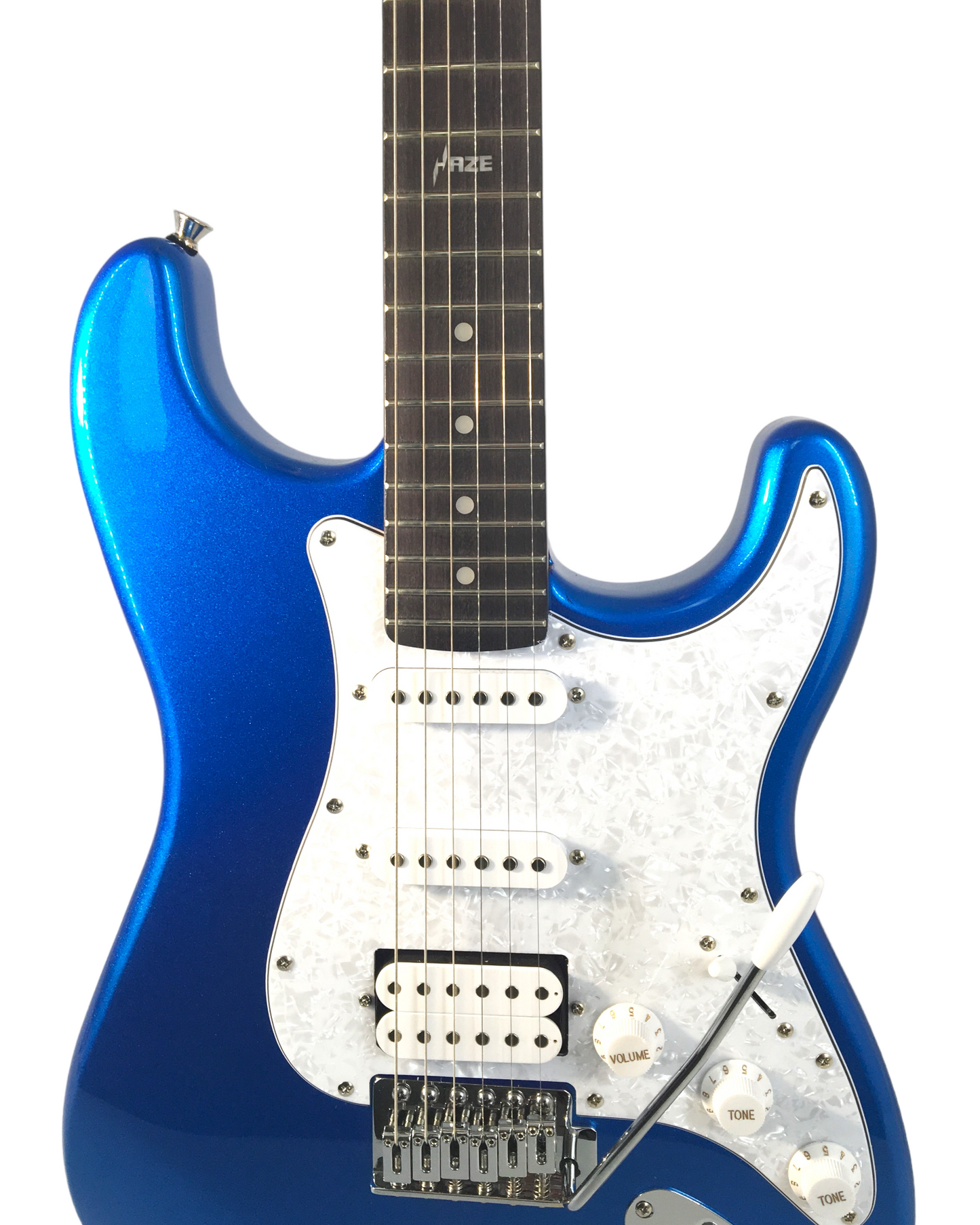 Haze E211 Classic Blue Sapphire/Arctic White HST Electric Guitar Electric Guitar, Amp, Stand Pack!