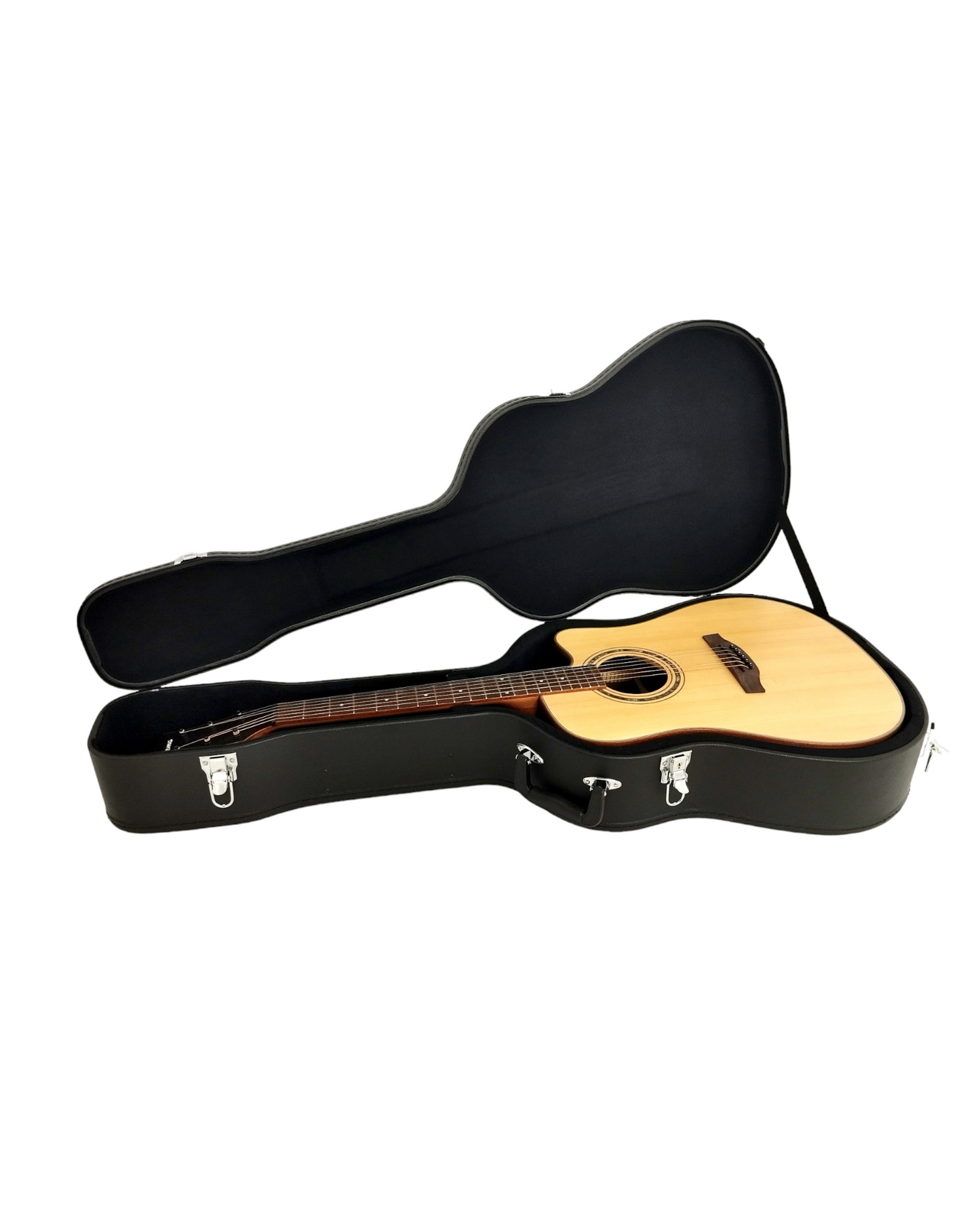 Klema K300DSCE Solid Spruce Sitka Fishman Pickup/Tuner Acoustic Guitar with Hard Case