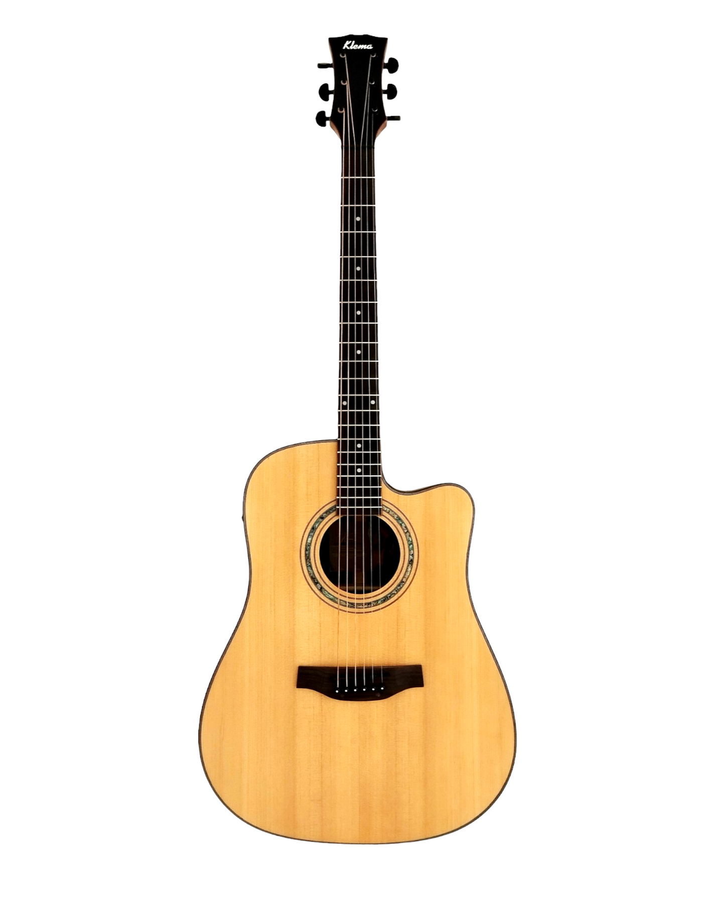 Klema K300DSCE Solid Spruce Sitka Fishman Pickup/Tuner Acoustic Guitar with Hard Case