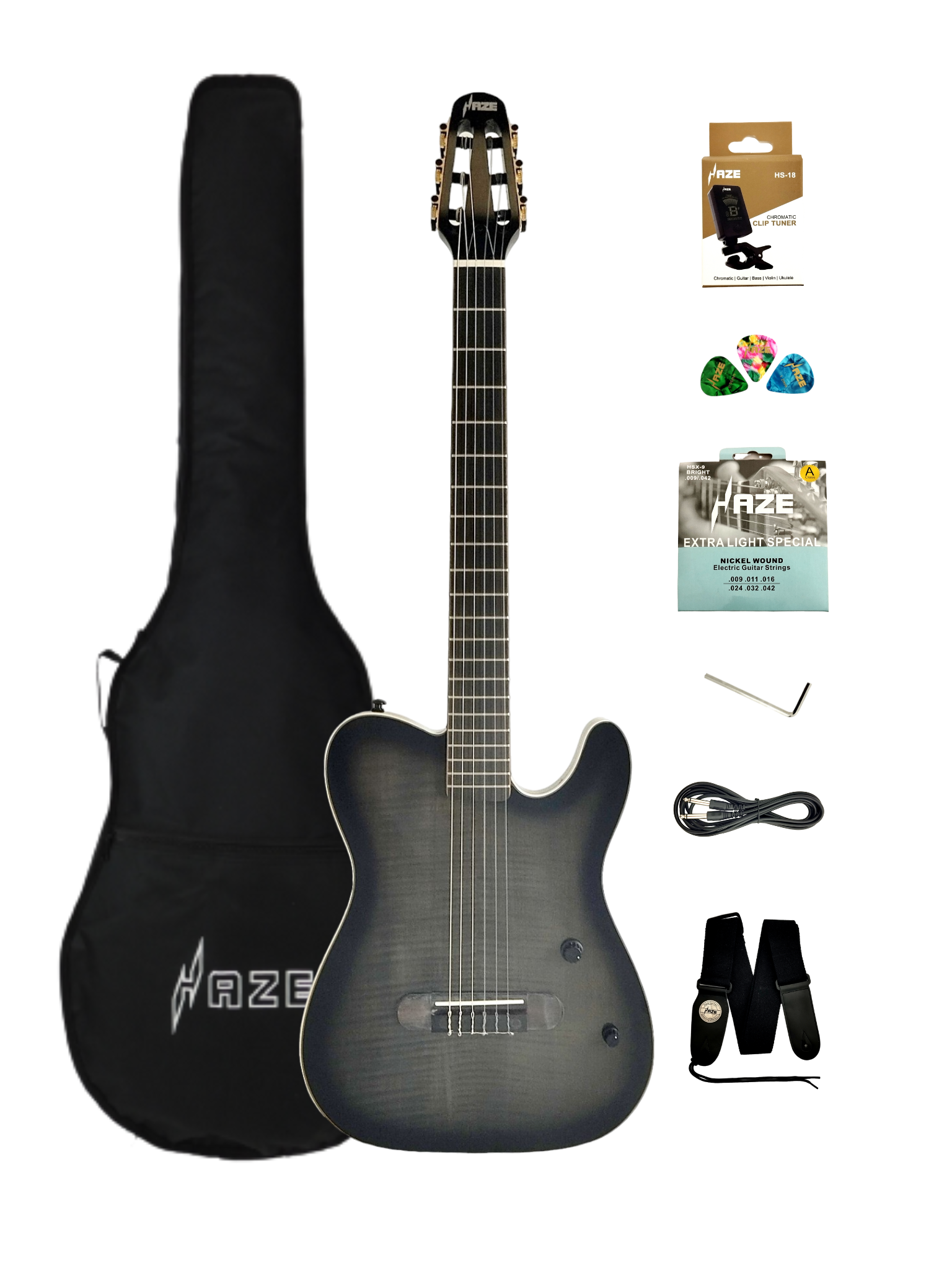 ギター No.1077058 Haze Nylon String Piezo Mahogany HTL Electric Guitar - Black