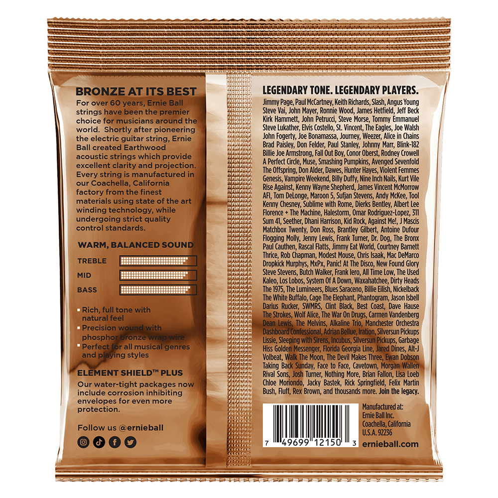 Ernie Ball Extra Light Earthwood Phosphor Bronze Acoustic Guitar Strings 10-50 Gauge | P02150