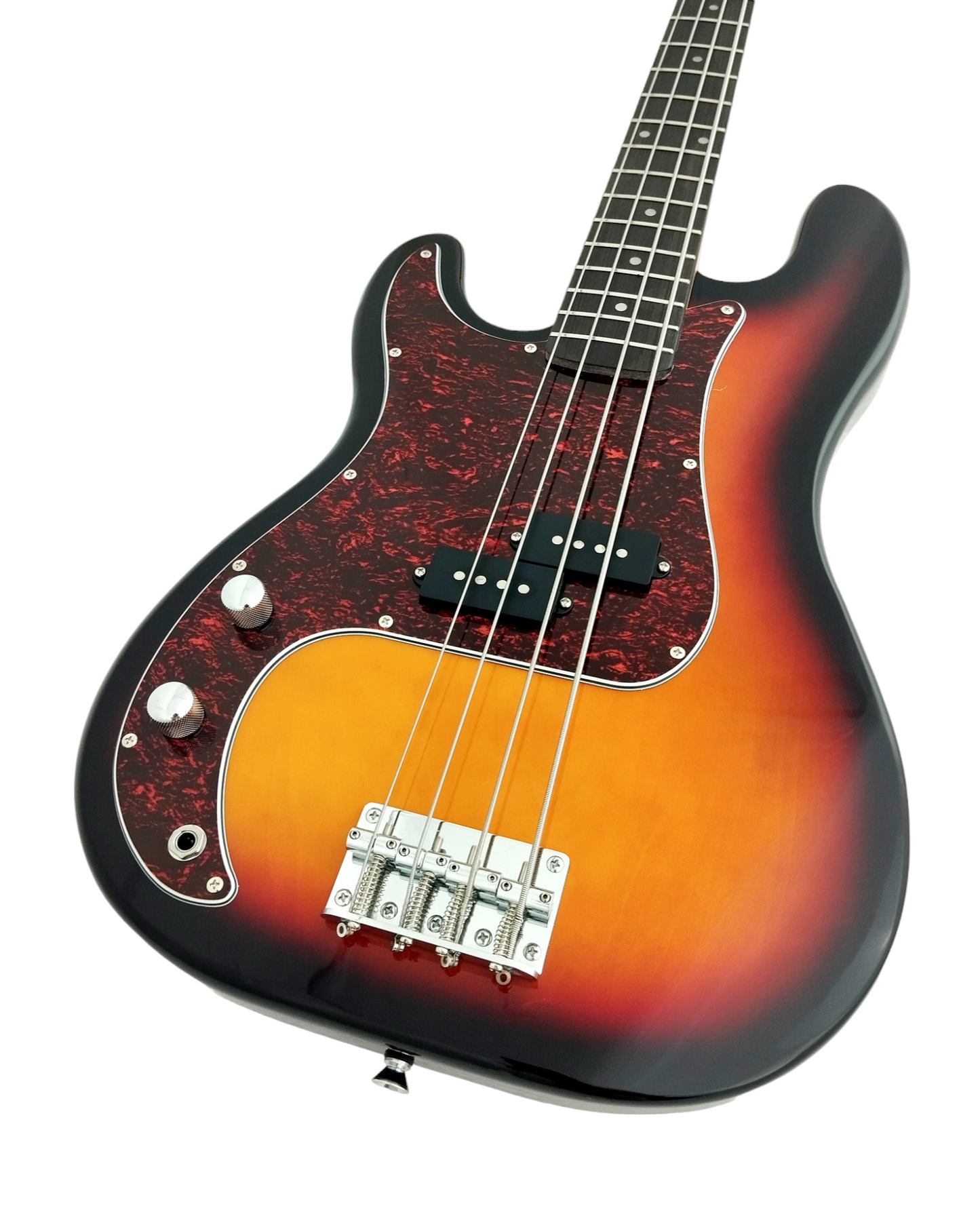 Haze Left Handed Basswood Sunburst Electric Bass Guitar - PB172BSLH with Accessories and Haze CUBEBABY Portable Multifunctional Bass (Optional)