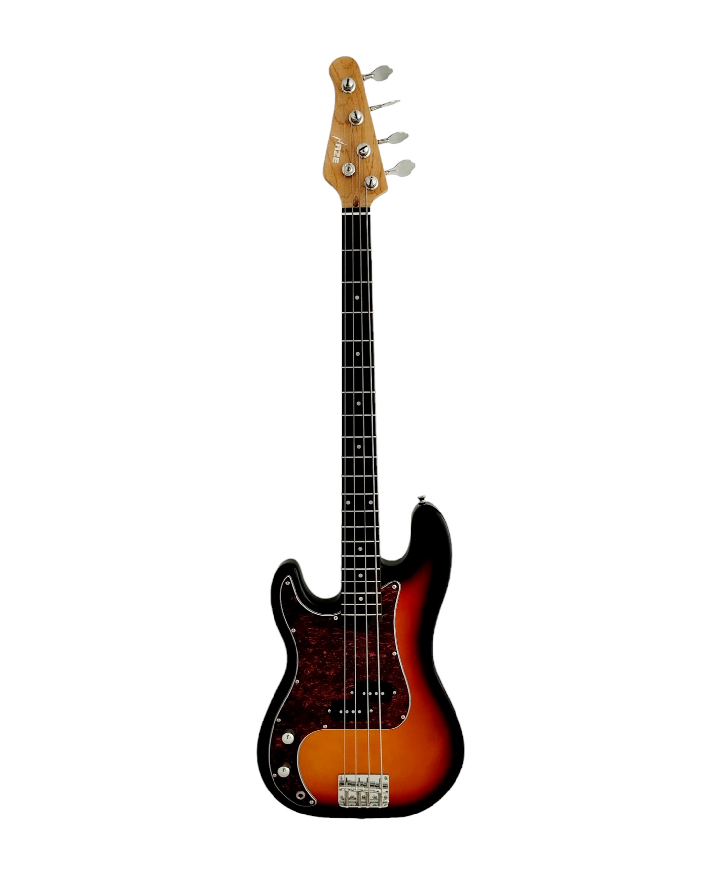 Haze Left Handed Basswood Sunburst Electric Bass Guitar - PB172BSLH with Accessories and Haze CUBEBABY Portable Multifunctional Bass (Optional)
