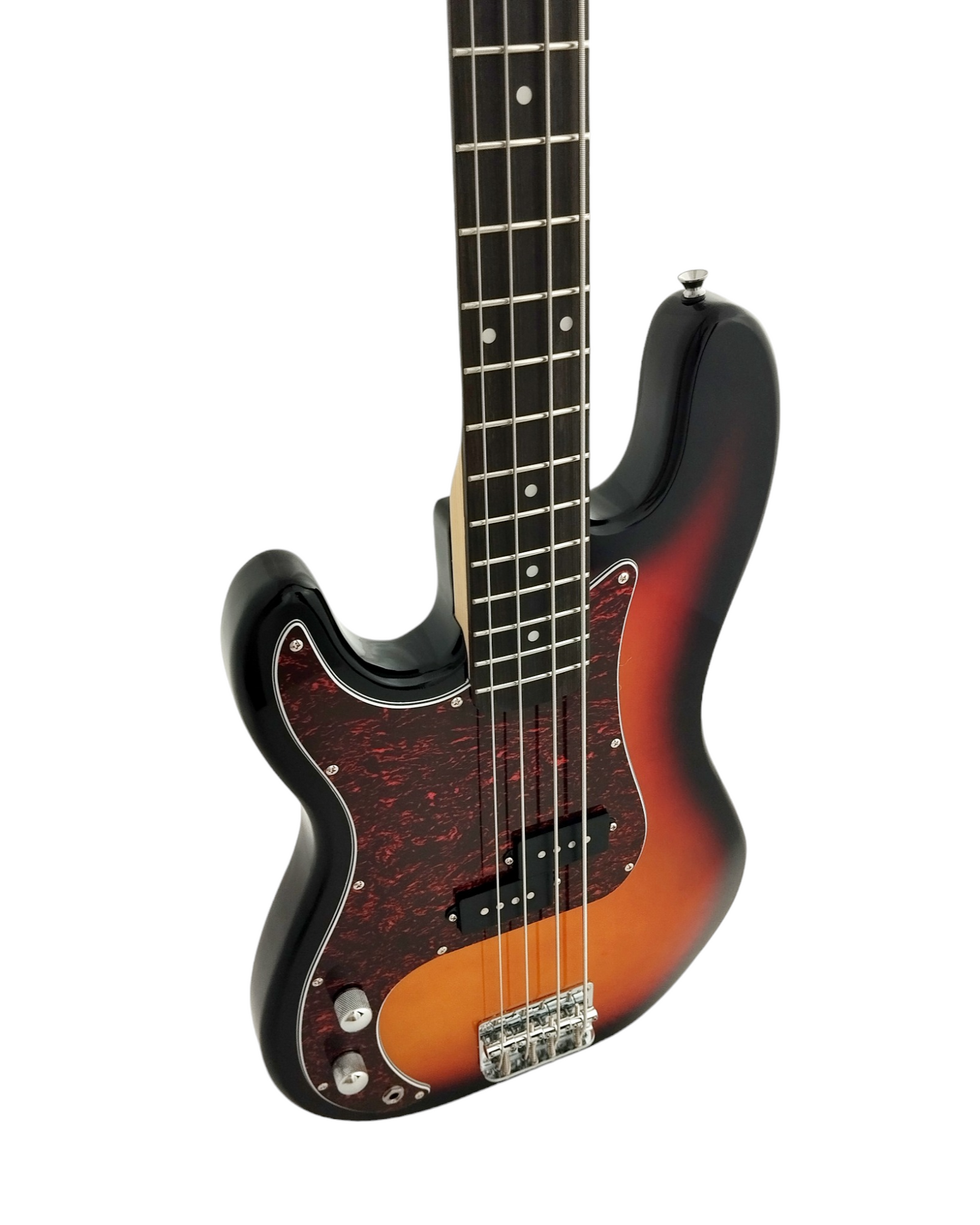 Haze Left Handed Basswood Sunburst Electric Bass Guitar - PB172BSLH with Accessories and Haze CUBEBABY Portable Multifunctional Bass (Optional)