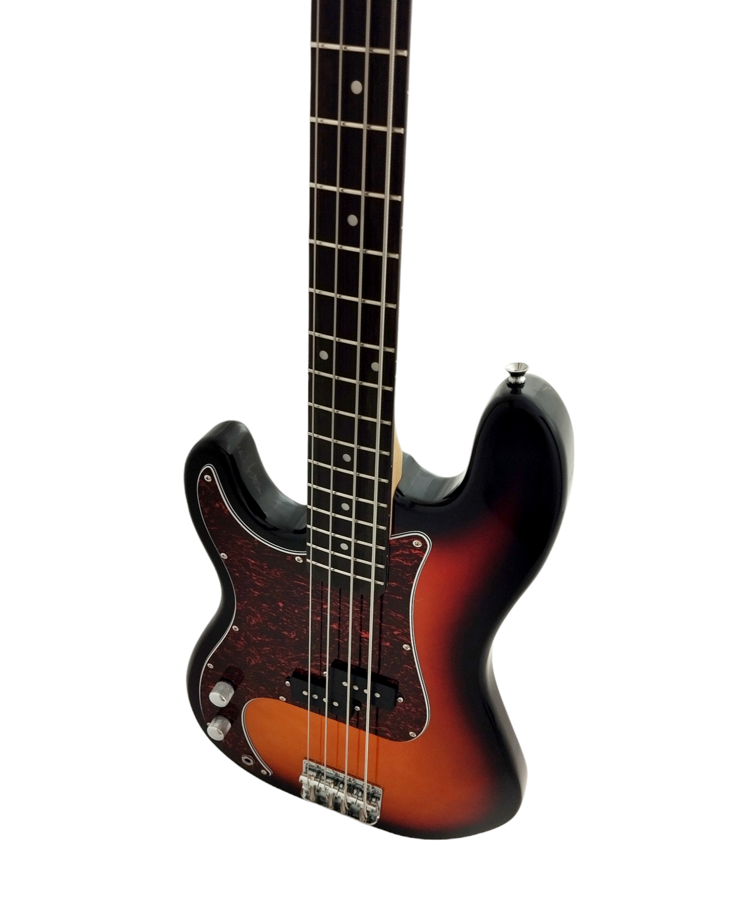 Haze Left Handed Basswood Sunburst Electric Bass Guitar - PB172BSLH with Accessories and Haze CUBEBABY Portable Multifunctional Bass (Optional)