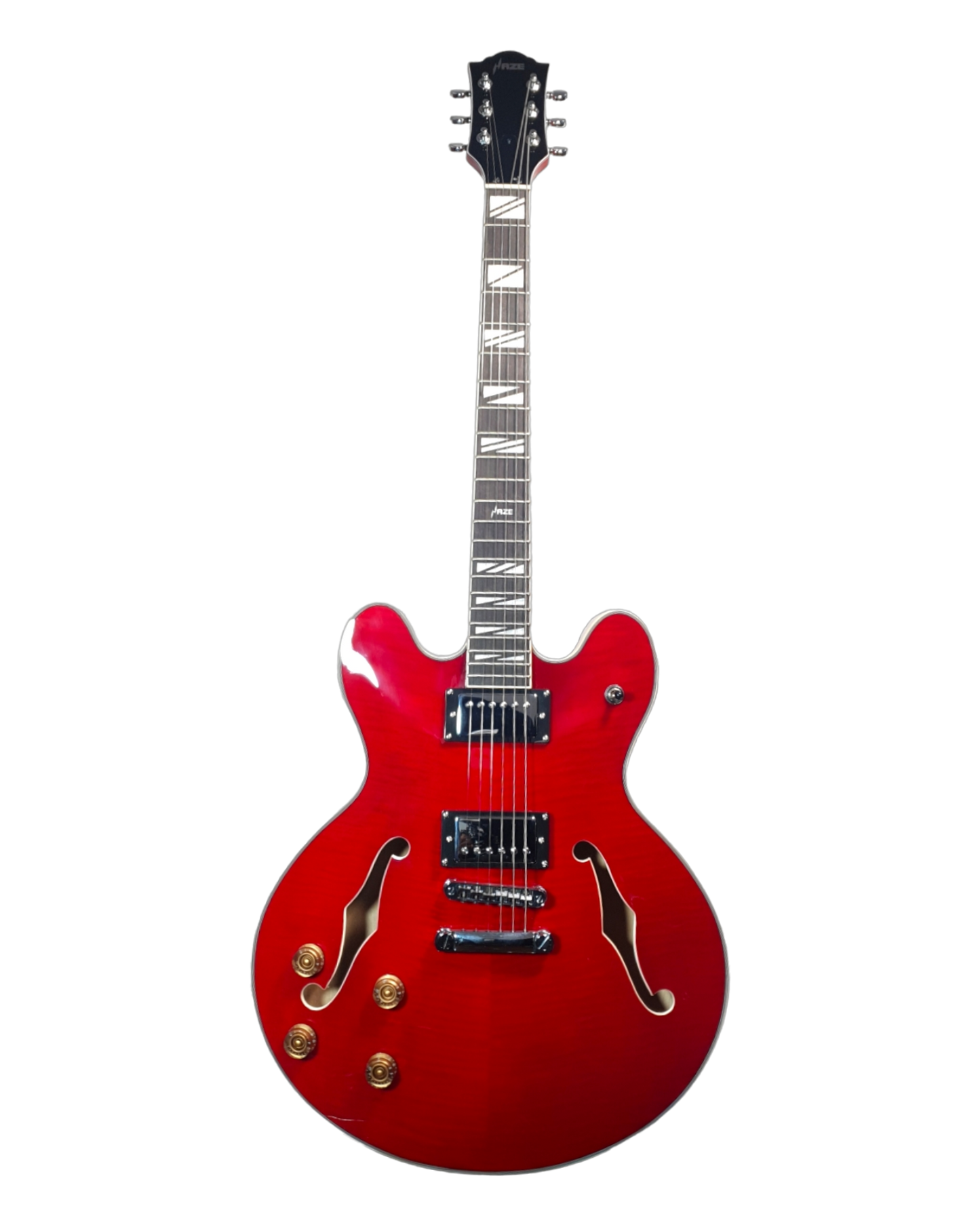 Haze Semi-Hollow 335-Style Flame Maple HES Electric Guitar - Red SEG272CRLH