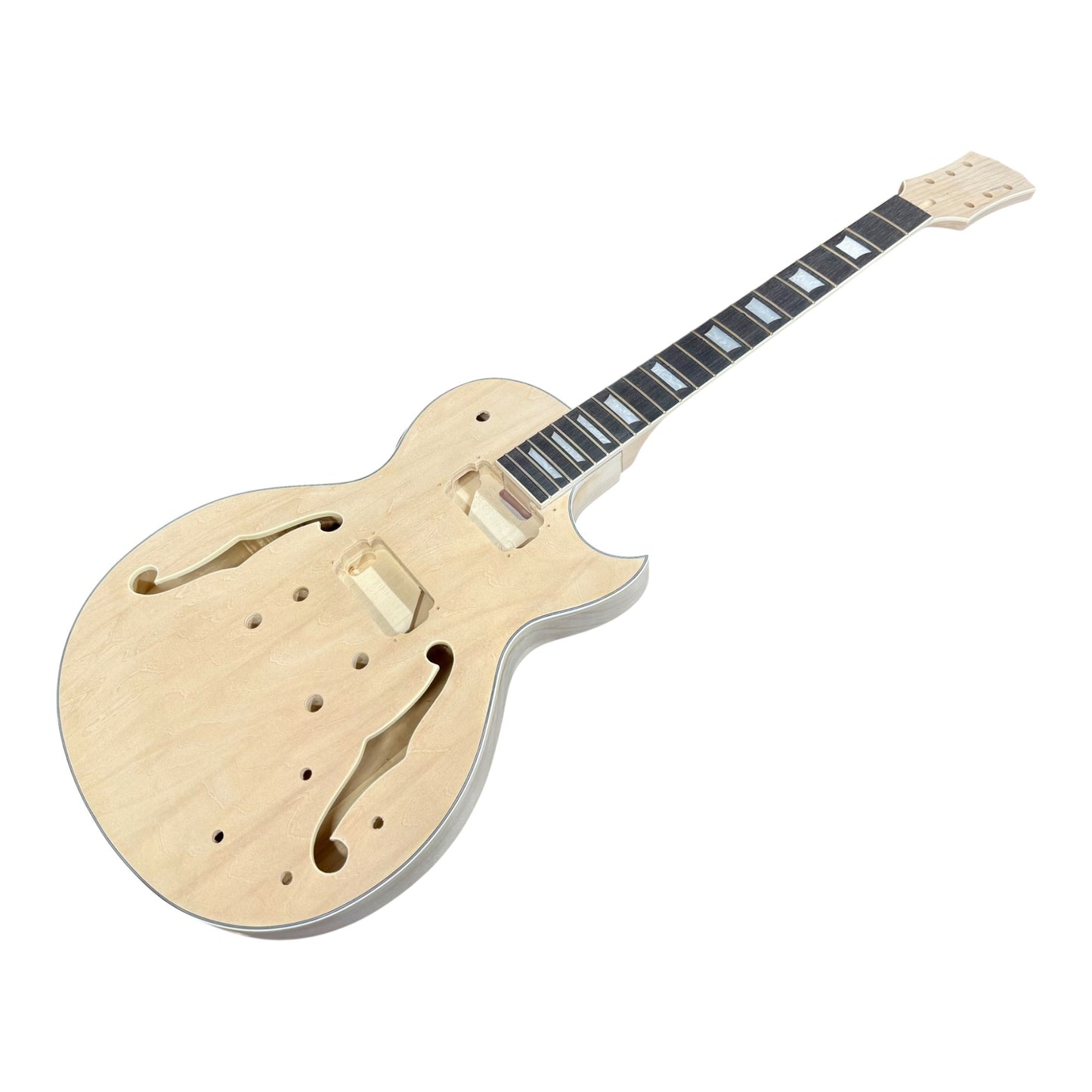 E329DIY Semi-Hollow Basswood Body Maple Set-Neck HLP H-H Electric Guitar DIY Kit - Complete No-Soldering w/ 3-Ply Ebony Trims & Chrome Hardware
