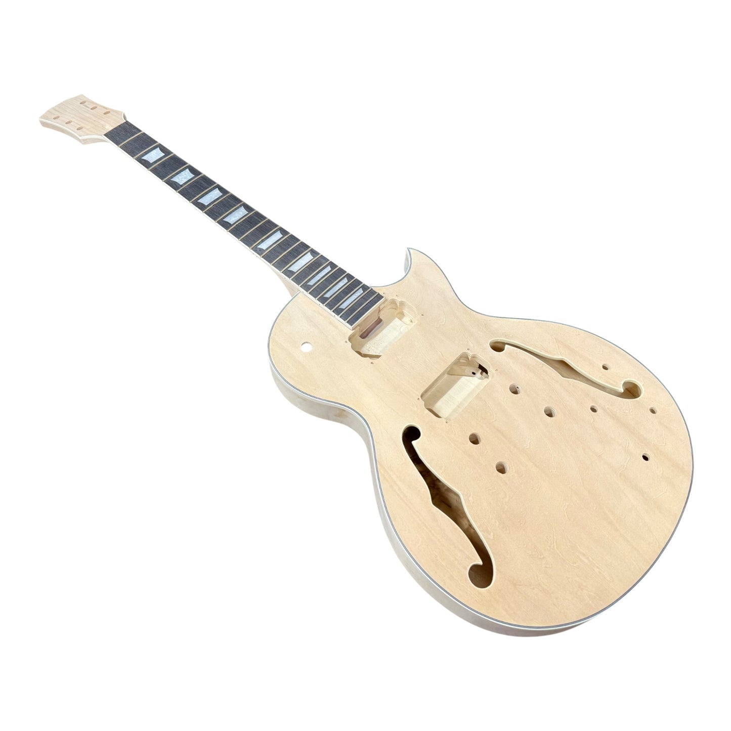 E329DIY Semi-Hollow Basswood Body Maple Set-Neck HLP H-H Electric Guitar DIY Kit - Complete No-Soldering w/ 3-Ply Ebony Trims & Chrome Hardware