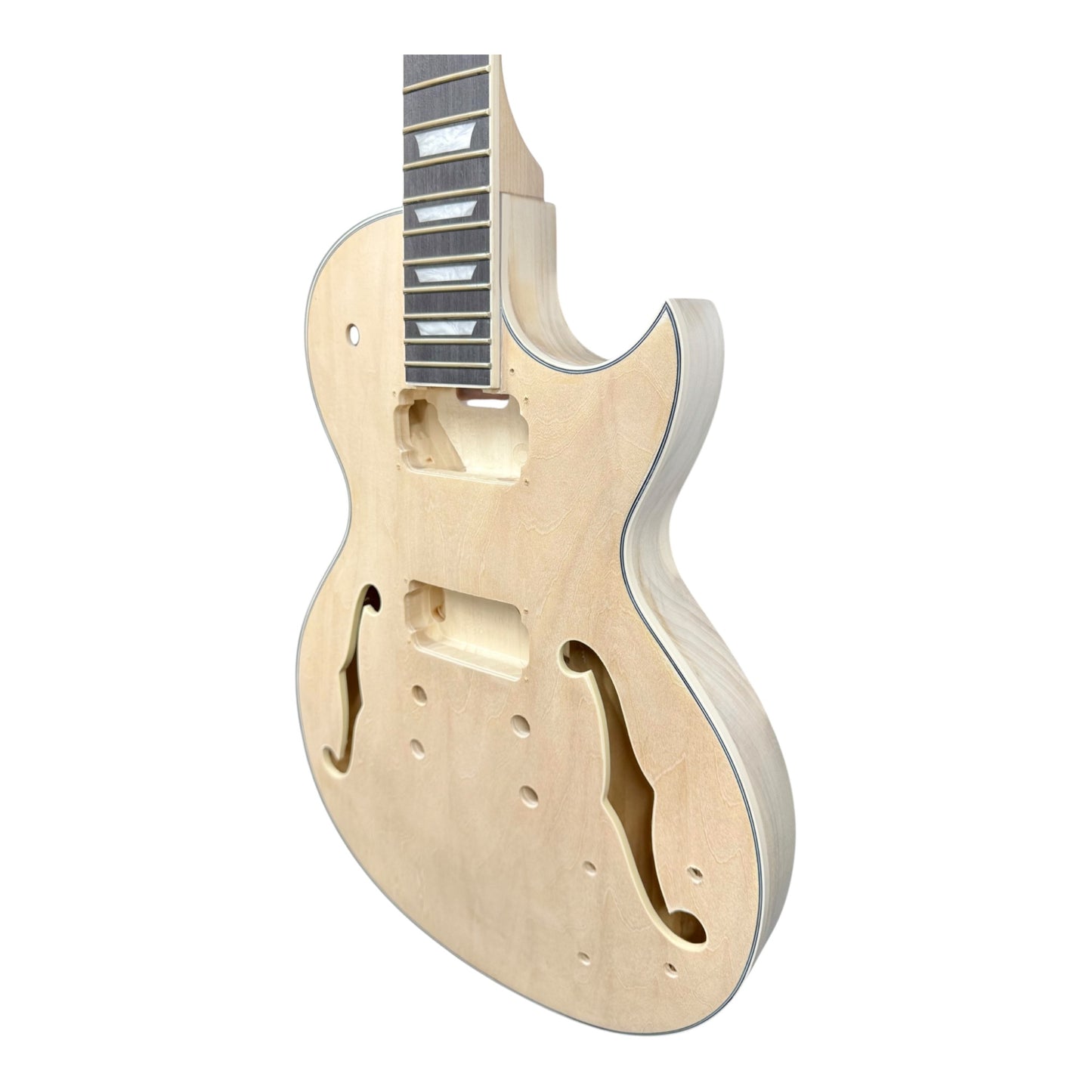 E329DIY Semi-Hollow Basswood Body Maple Set-Neck HLP H-H Electric Guitar DIY Kit - Complete No-Soldering w/ 3-Ply Ebony Trims & Chrome Hardware