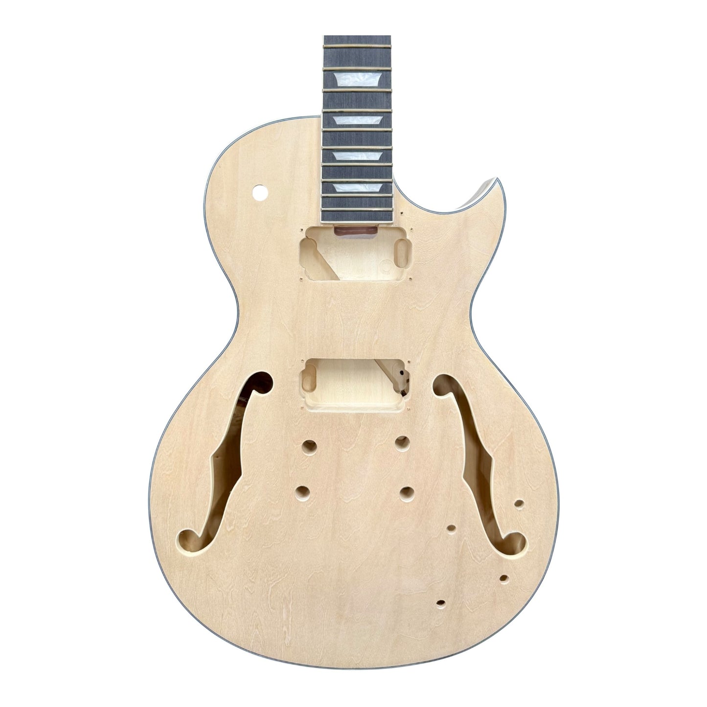 E329DIY Semi-Hollow Basswood Body Maple Set-Neck HLP H-H Electric Guitar DIY Kit - Complete No-Soldering w/ 3-Ply Ebony Trims & Chrome Hardware