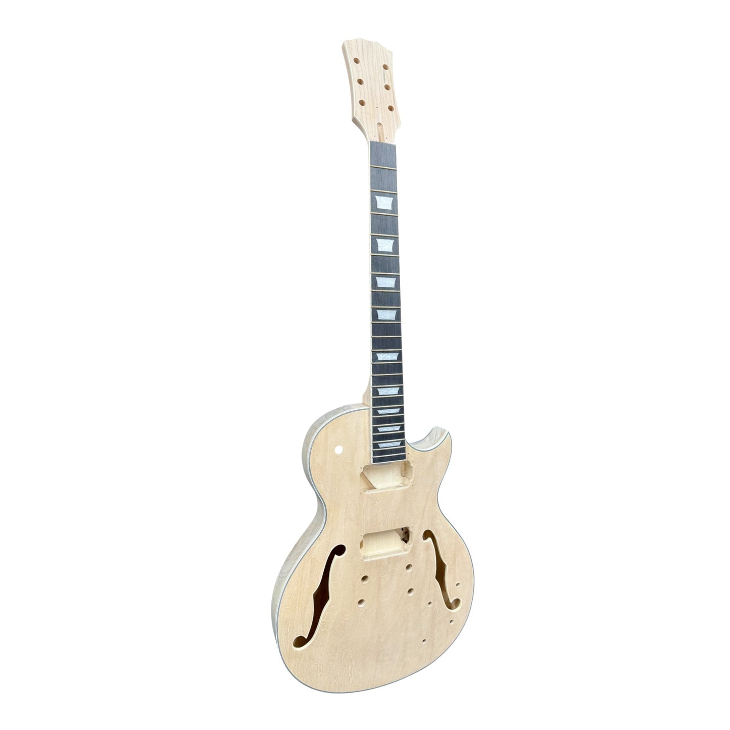 E329DIY Semi-Hollow Basswood Body Maple Set-Neck HLP H-H Electric Guitar DIY Kit - Complete No-Soldering w/ 3-Ply Ebony Trims & Chrome Hardware