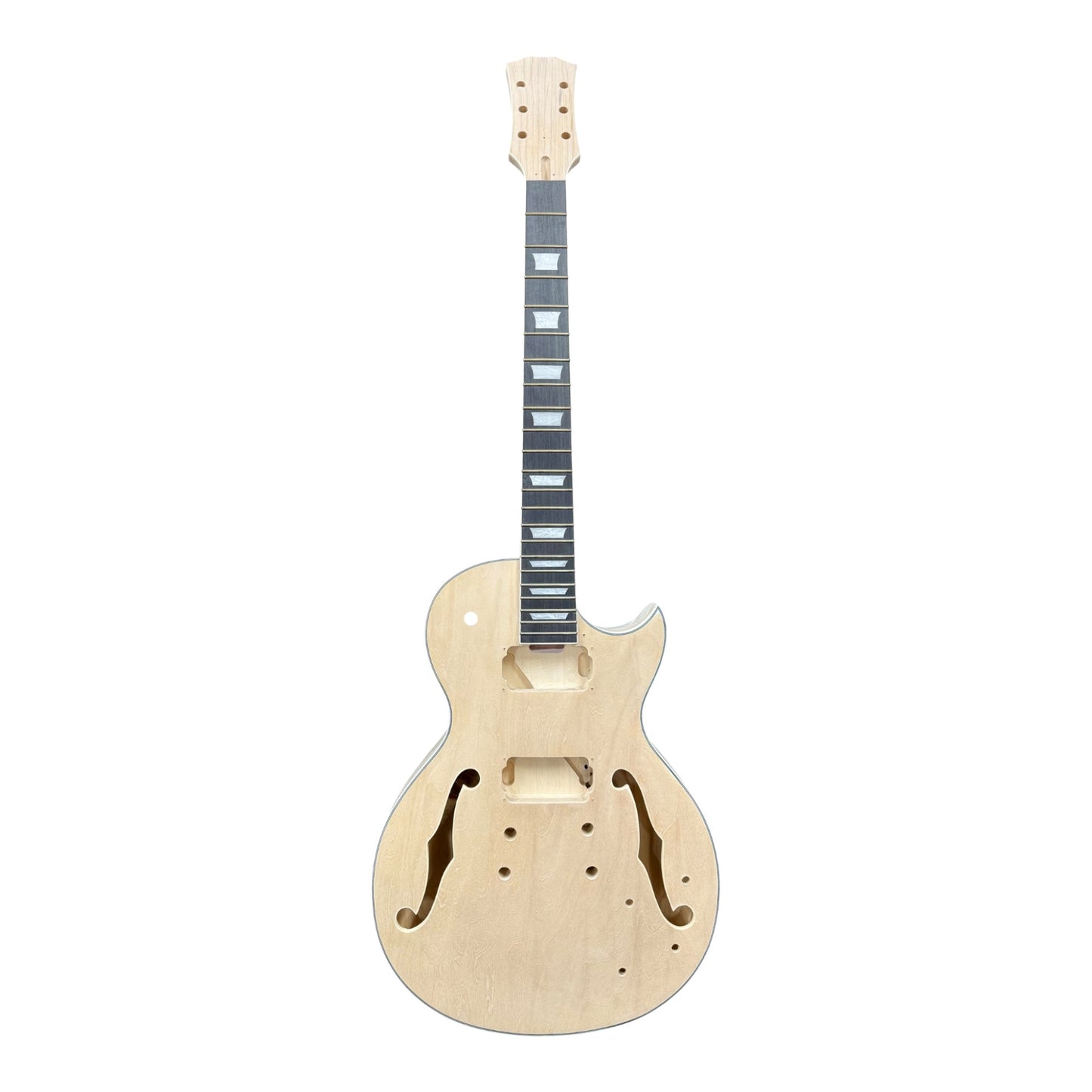 E329DIY Semi-Hollow Basswood Body Maple Set-Neck HLP H-H Electric Guitar DIY Kit - Complete No-Soldering w/ 3-Ply Ebony Trims & Chrome Hardware