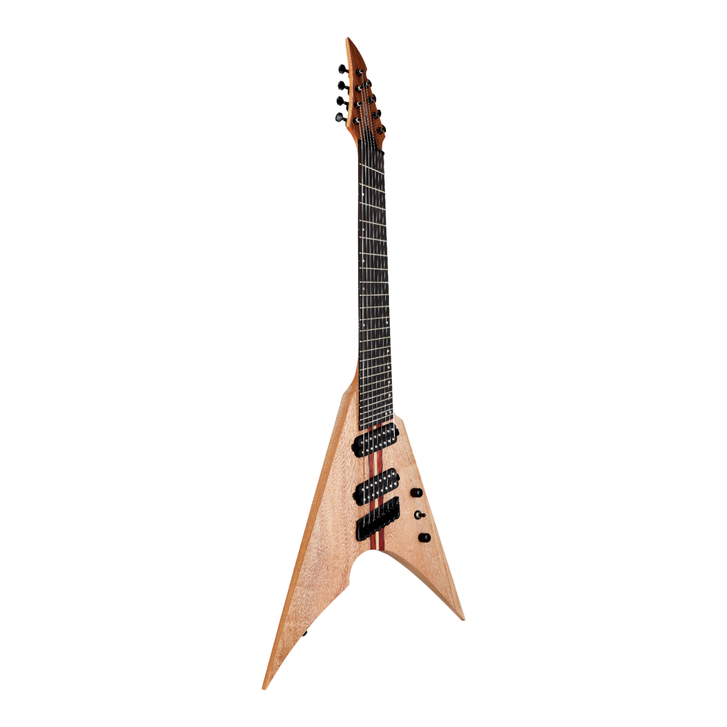 Caraya FV7MS Woodgrain "Phantom" 7-String V-Shaped Electric Guitar