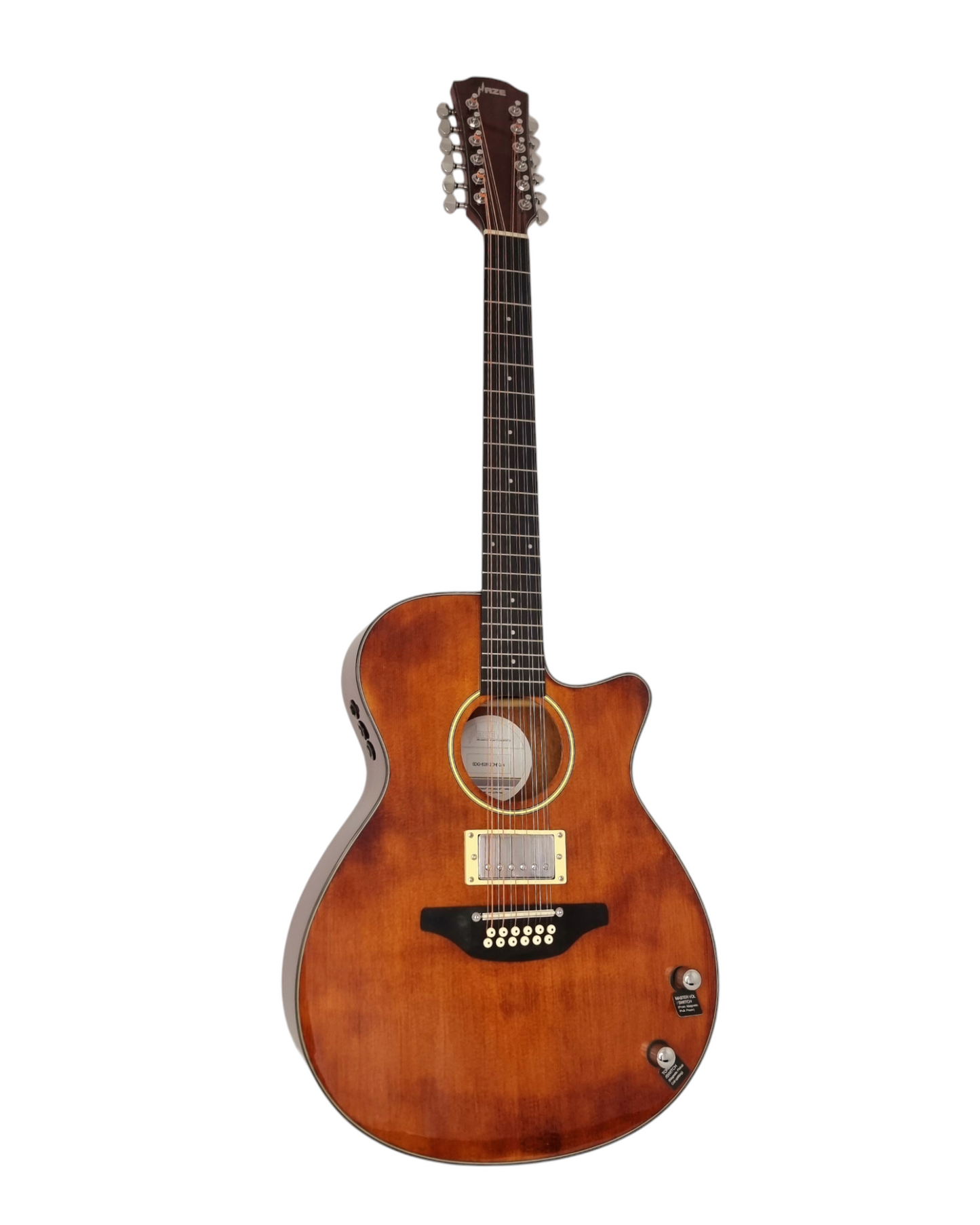 Haze SDG82812CHEQNB Hybrid Acoustic – Electric 12 string Guitars Humbucker Saddle Height Adjustable - Brown