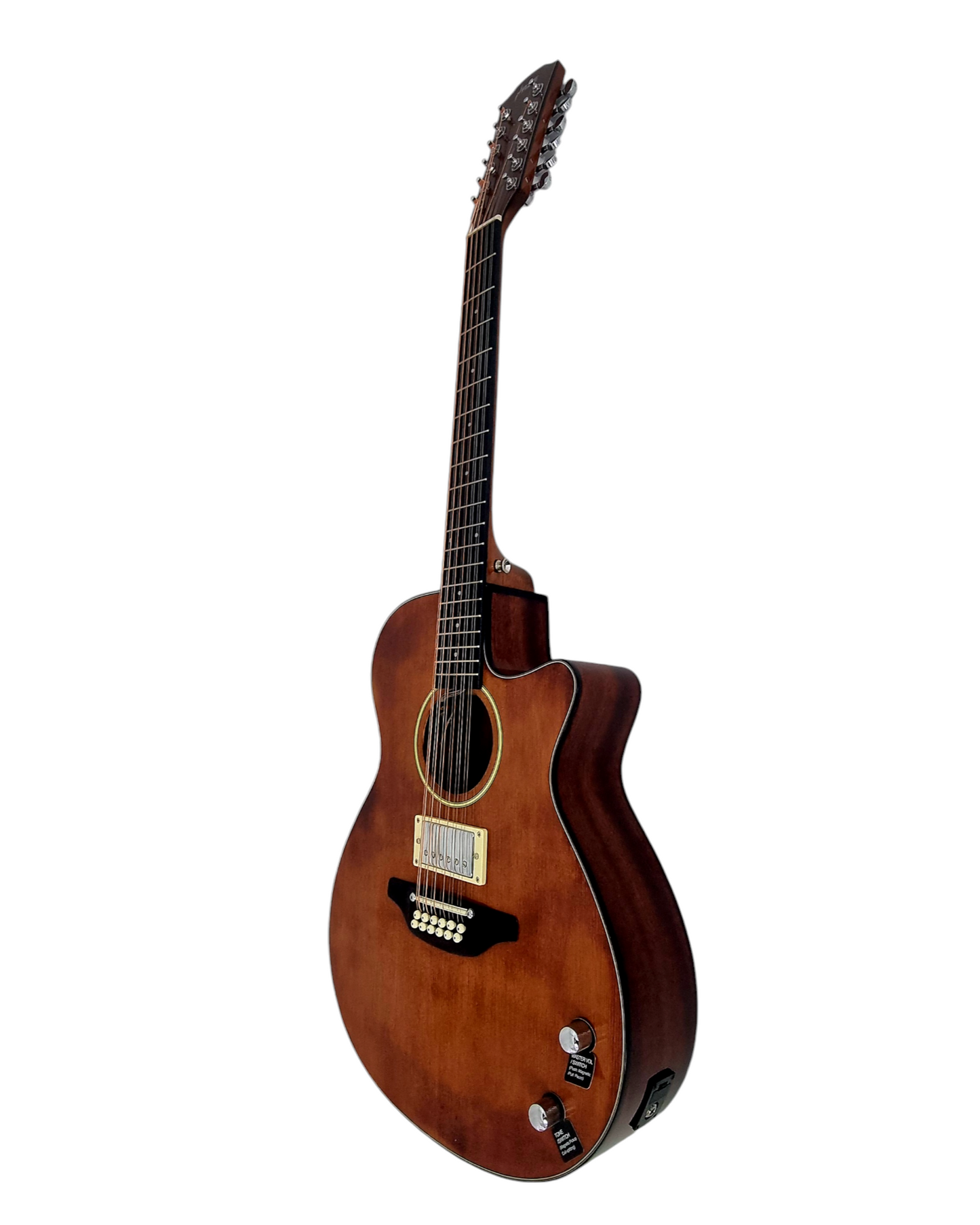 Haze SDG82812CHEQNB Hybrid Acoustic – Electric 12 string Guitars Humbucker Saddle Height Adjustable - Brown