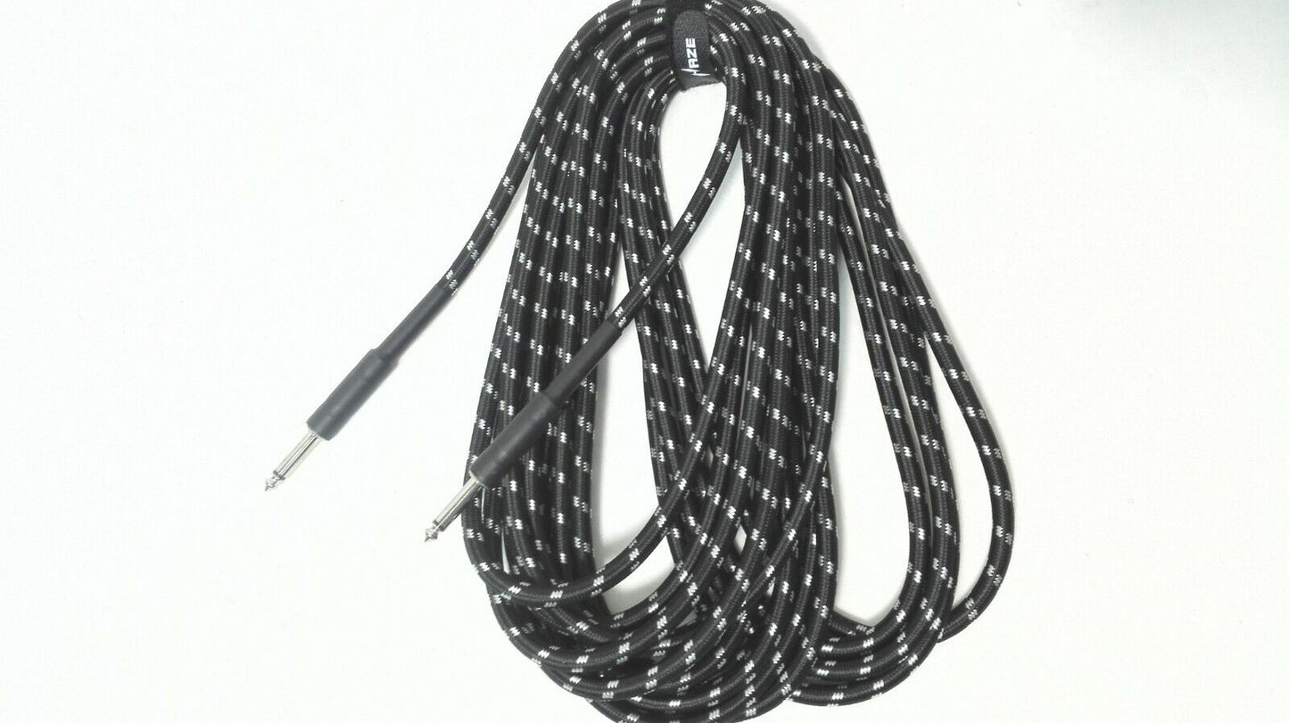 Haze Tour Grade Braided Tweed Guitar/Instrument Cable/Lead,3m,6m,10m,15m Black+Silver SFJJ-001