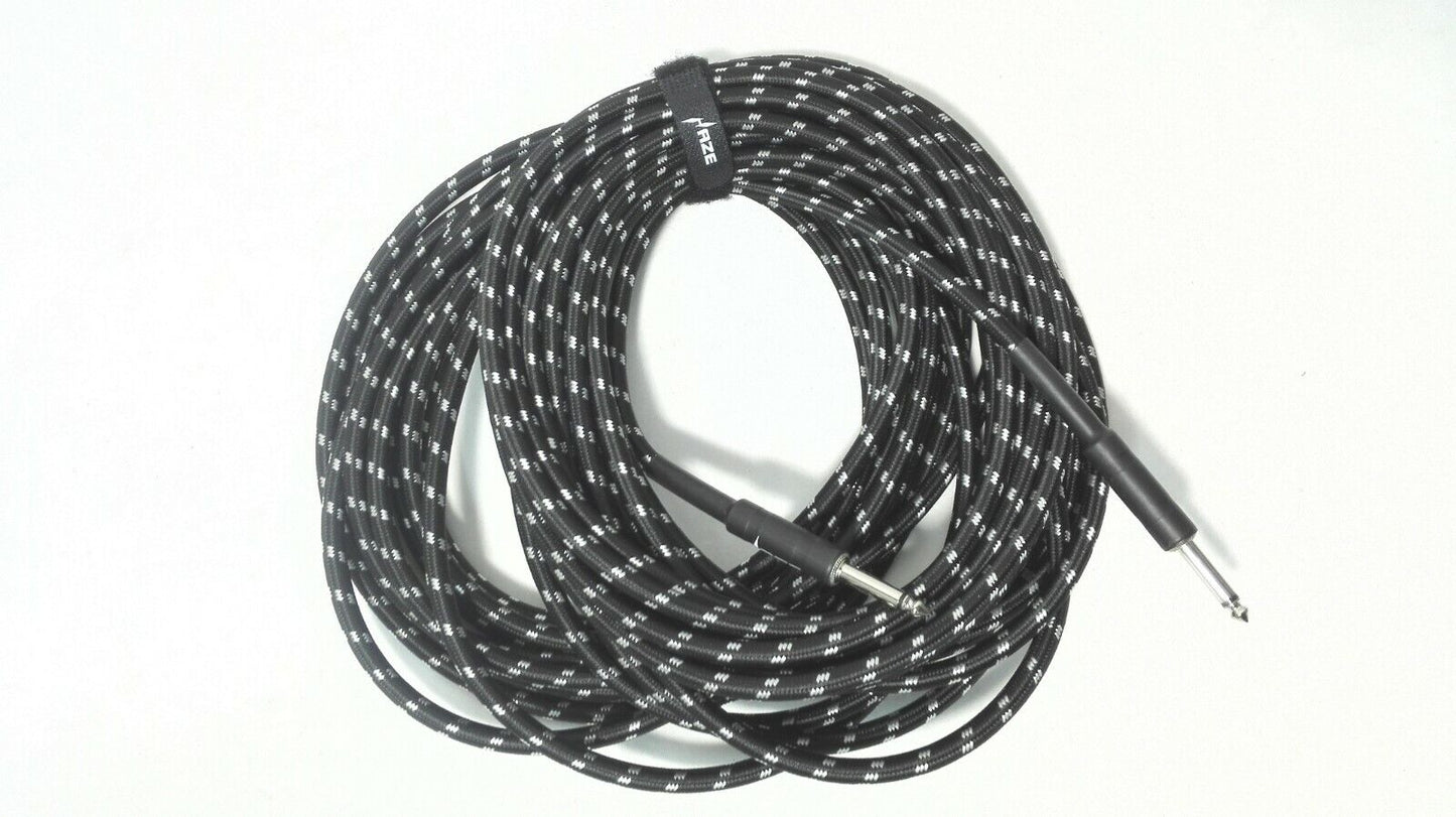 Haze Tour Grade Braided Tweed Guitar/Instrument Cable/Lead,3m,6m,10m,15m Black+Silver SFJJ-001