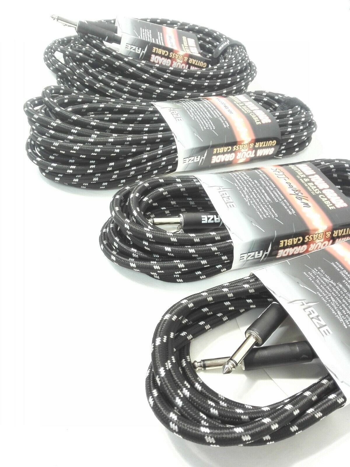 Haze Tour Grade Braided Tweed Guitar/Instrument Cable/Lead,3m,6m,10m,15m Black+Silver SFJJ-001