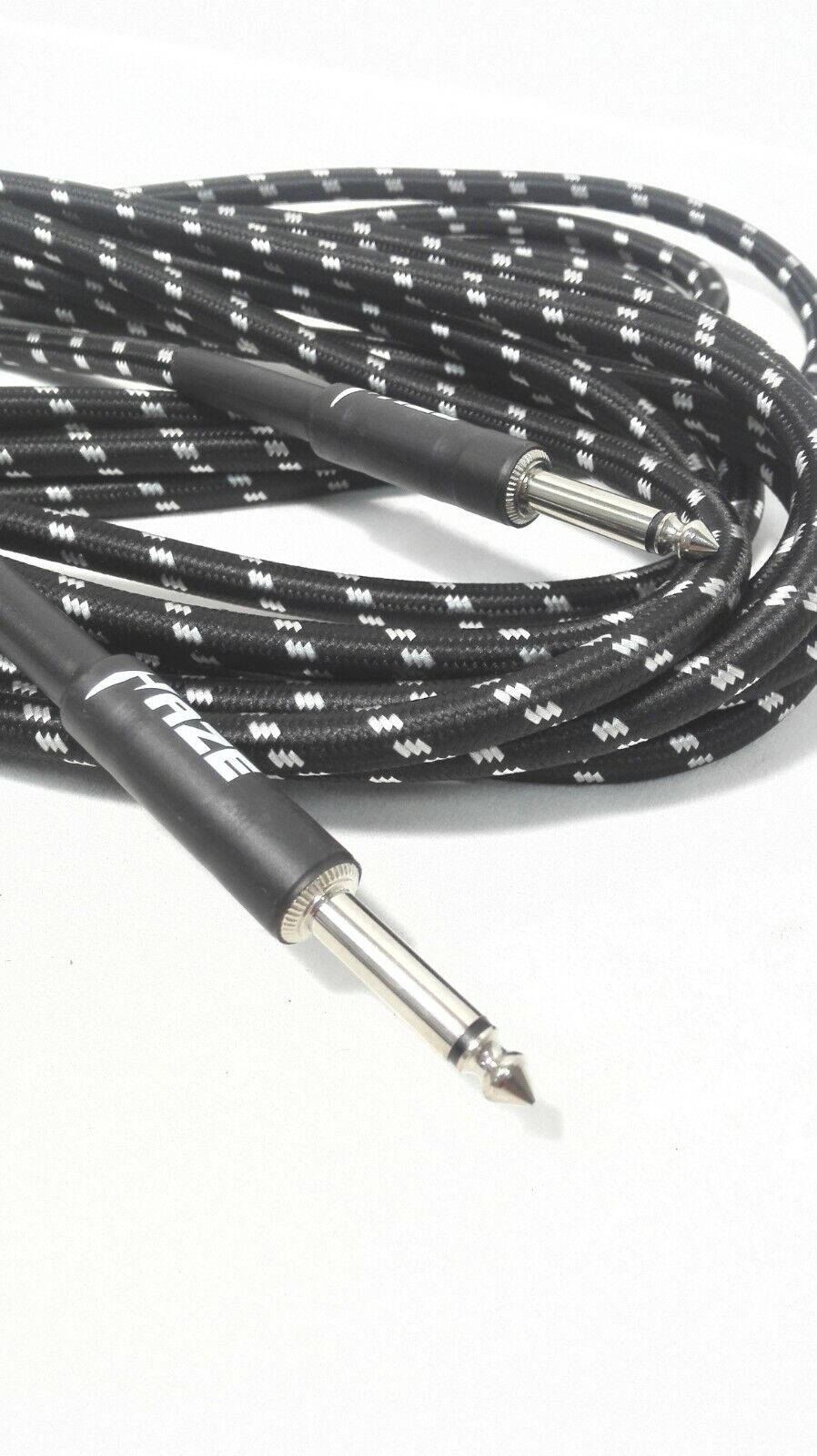 Haze Tour Grade Braided Tweed Guitar/Instrument Cable/Lead,3m,6m,10m,15m Black+Silver SFJJ-001