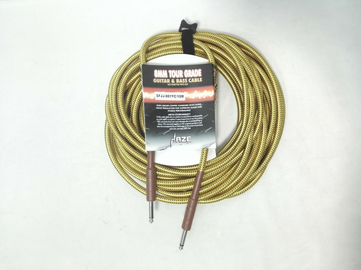 Haze Tour Grade Braided Tweed Guitar/Instrument Cable/Lead,3m,6m,10m,15m Yellow+Brown SFJJ-001