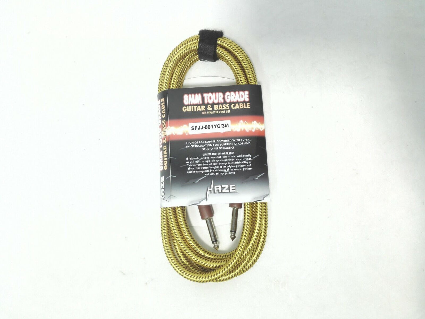 Haze Tour Grade Braided Tweed Guitar/Instrument Cable/Lead,3m,6m,10m,15m Yellow+Brown SFJJ-001