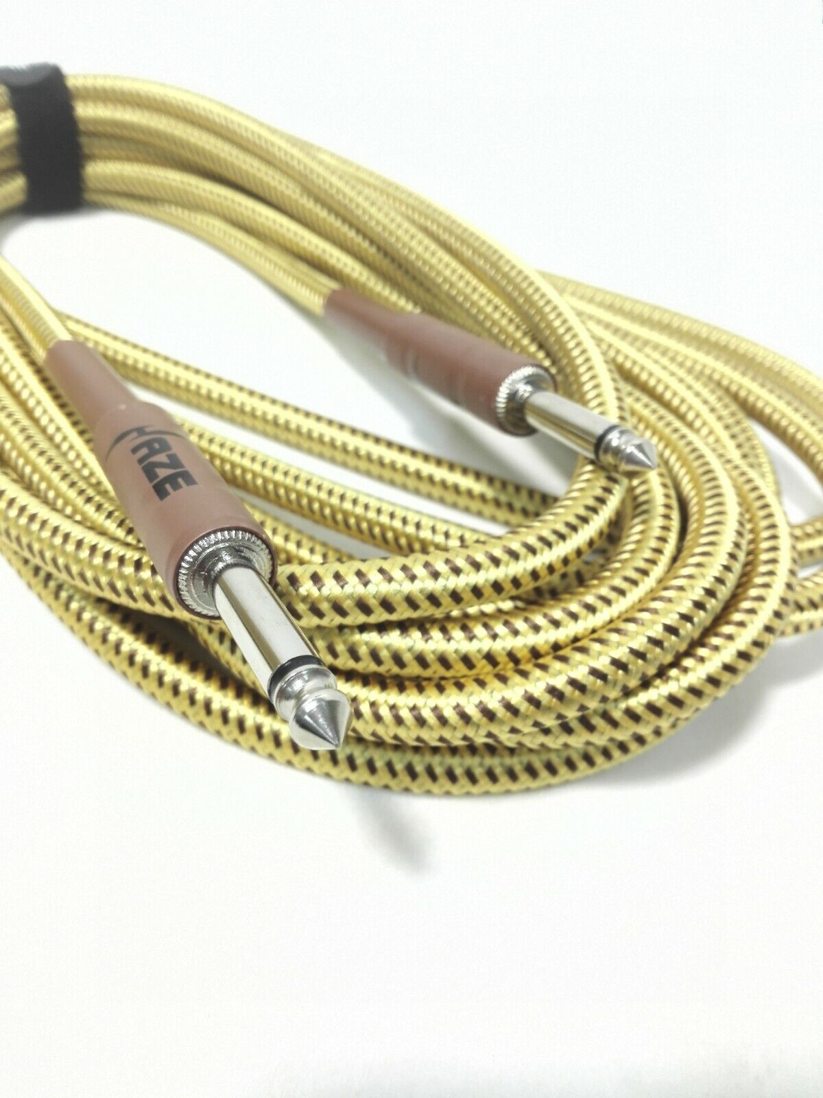 Haze Tour Grade Braided Tweed Guitar/Instrument Cable/Lead,3m,6m,10m,15m Yellow+Brown SFJJ-001