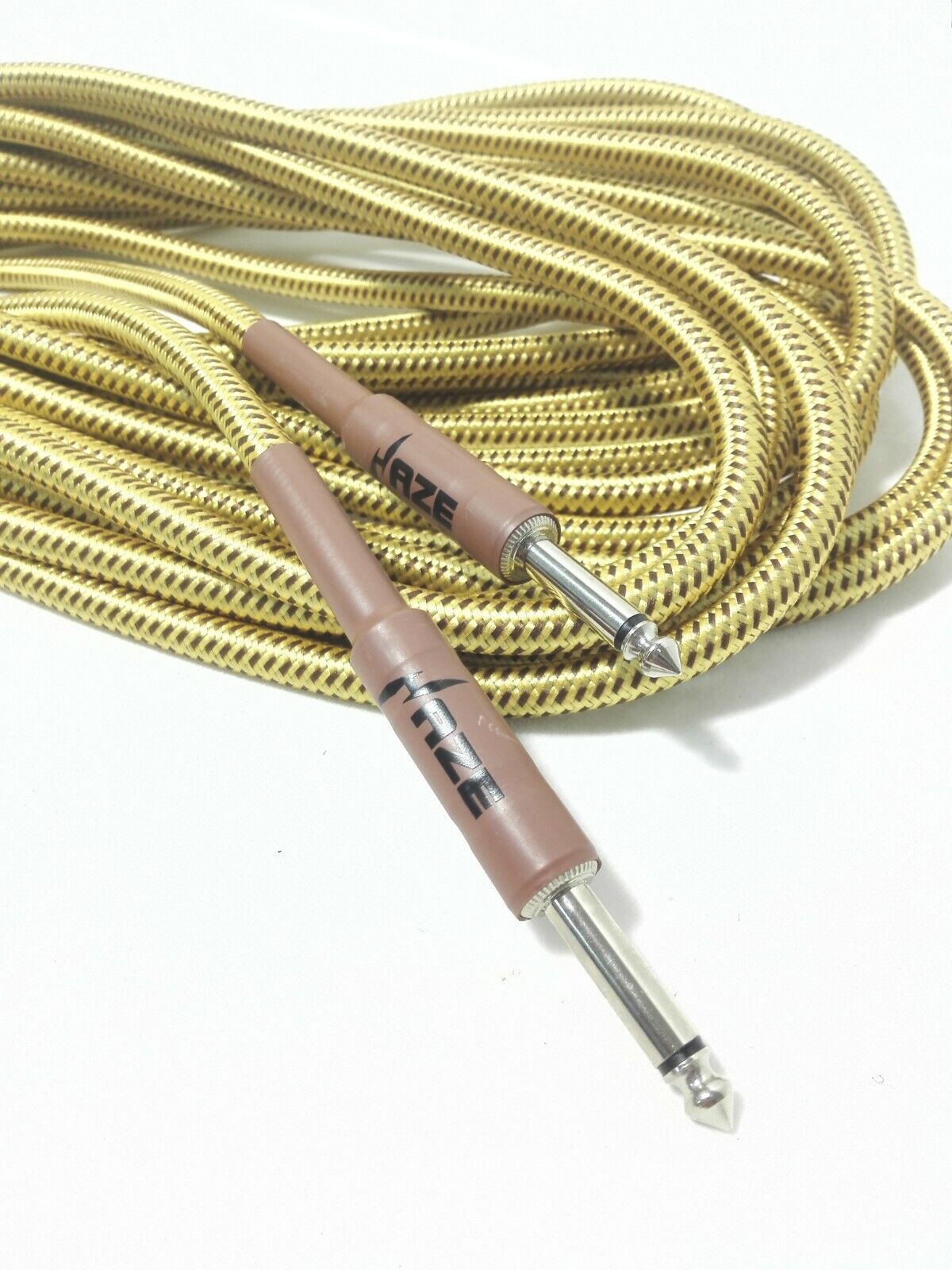 Haze Tour Grade Braided Tweed Guitar/Instrument Cable/Lead,3m,6m,10m,15m Yellow+Brown SFJJ-001