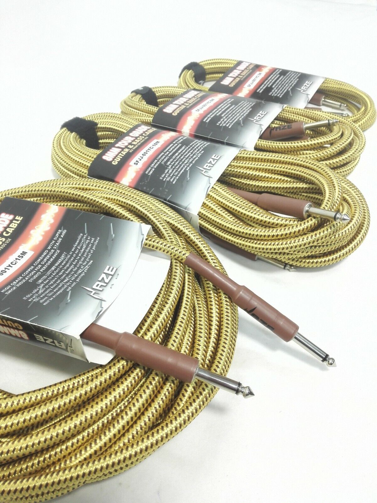 Haze Tour Grade Braided Tweed Guitar/Instrument Cable/Lead,3m,6m,10m,15m Yellow+Brown SFJJ-001