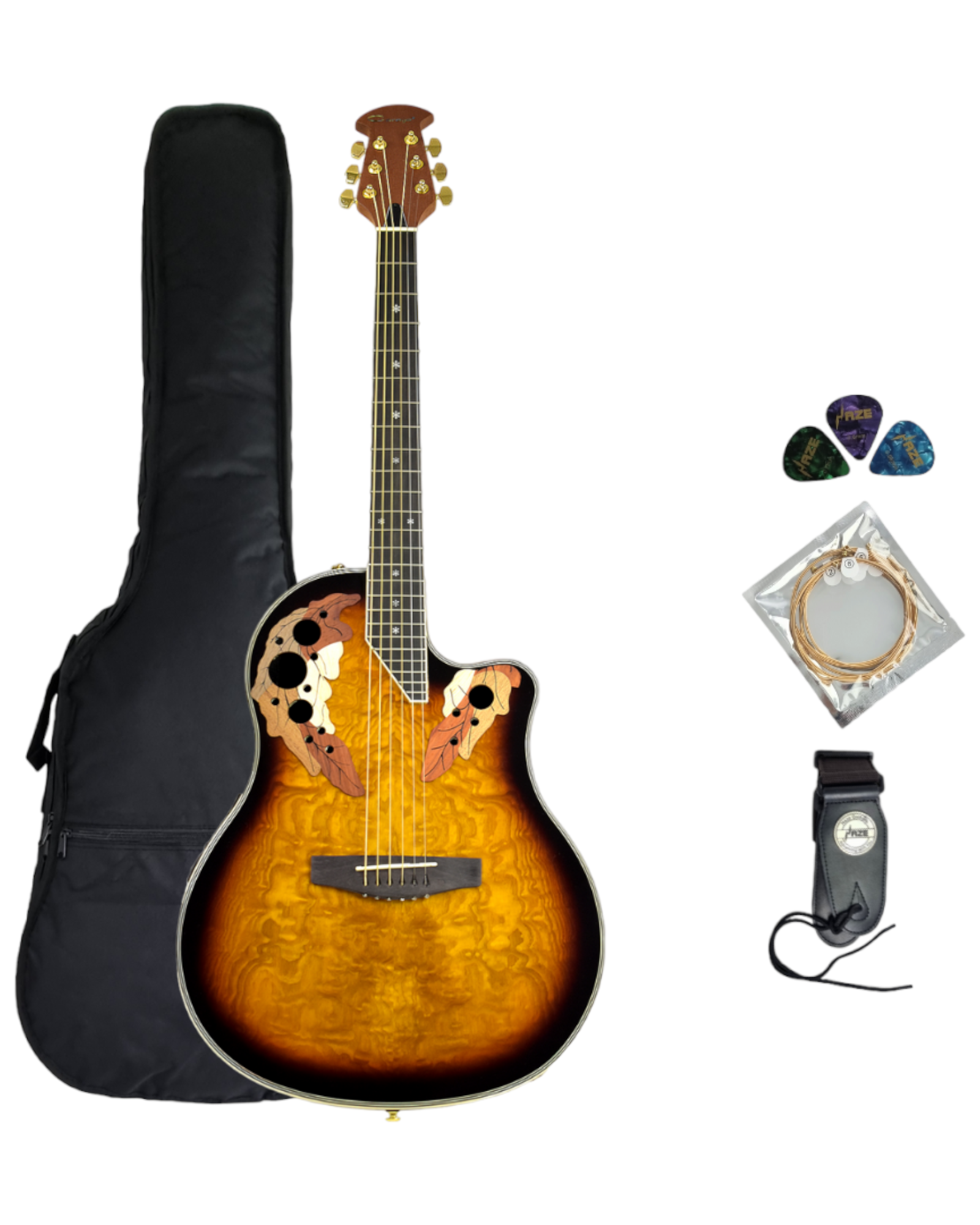 Caraya Roundback Built In Pickups Fibre Glass Back Acoustic Guitar