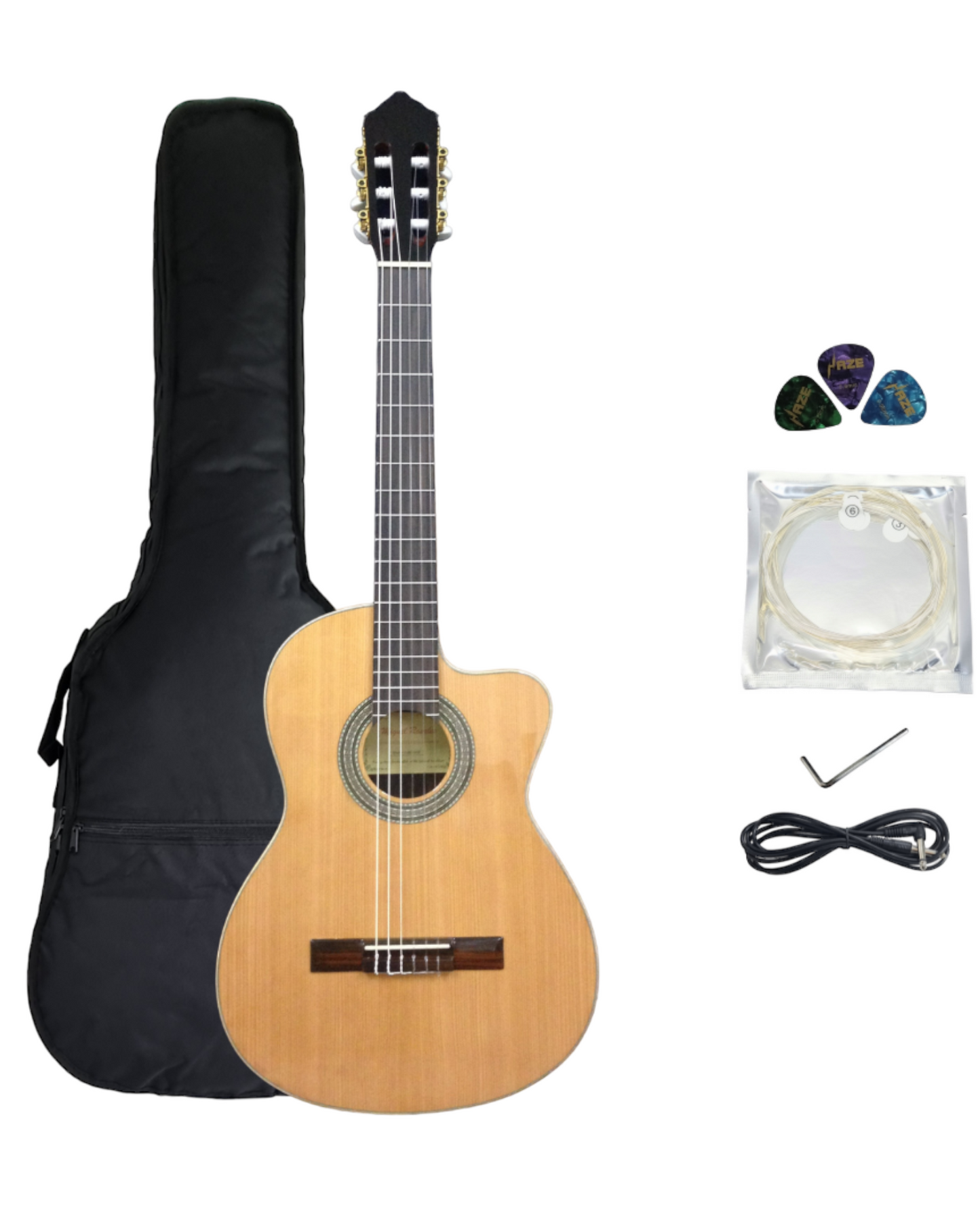 Miguel Rosales Solid Cedar Thin-Body Cutaway Built-In Pickup/Tuner Classical Guitar - Natural C3BCEQCR