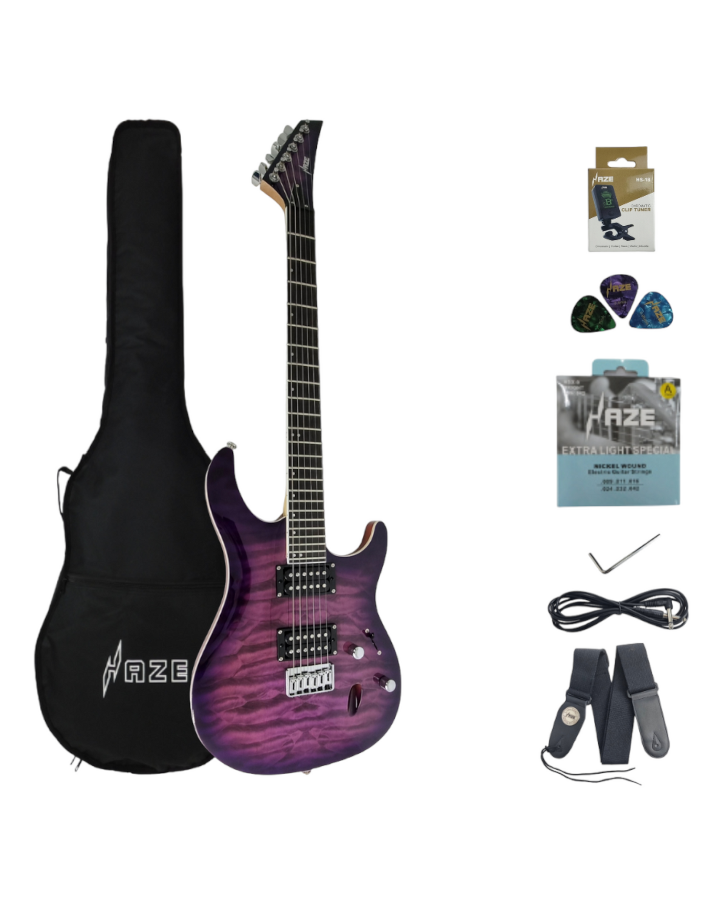 Haze HH Maple Neck Quilted Art Electric Guitar - Purple